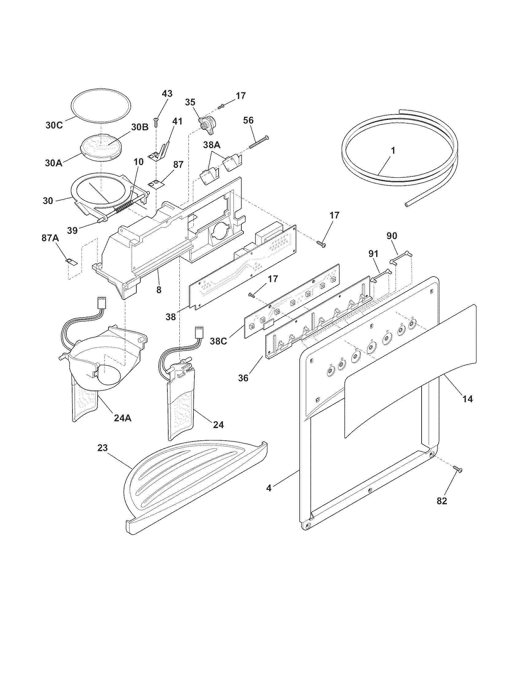 Frigidaire FLSC238JS2 ice & water dispenser diagram