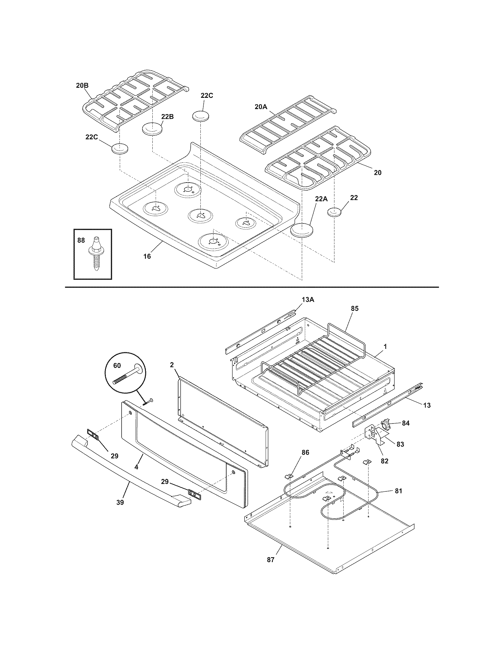 Electrolux CEI30GF5GSC top/drawer diagram