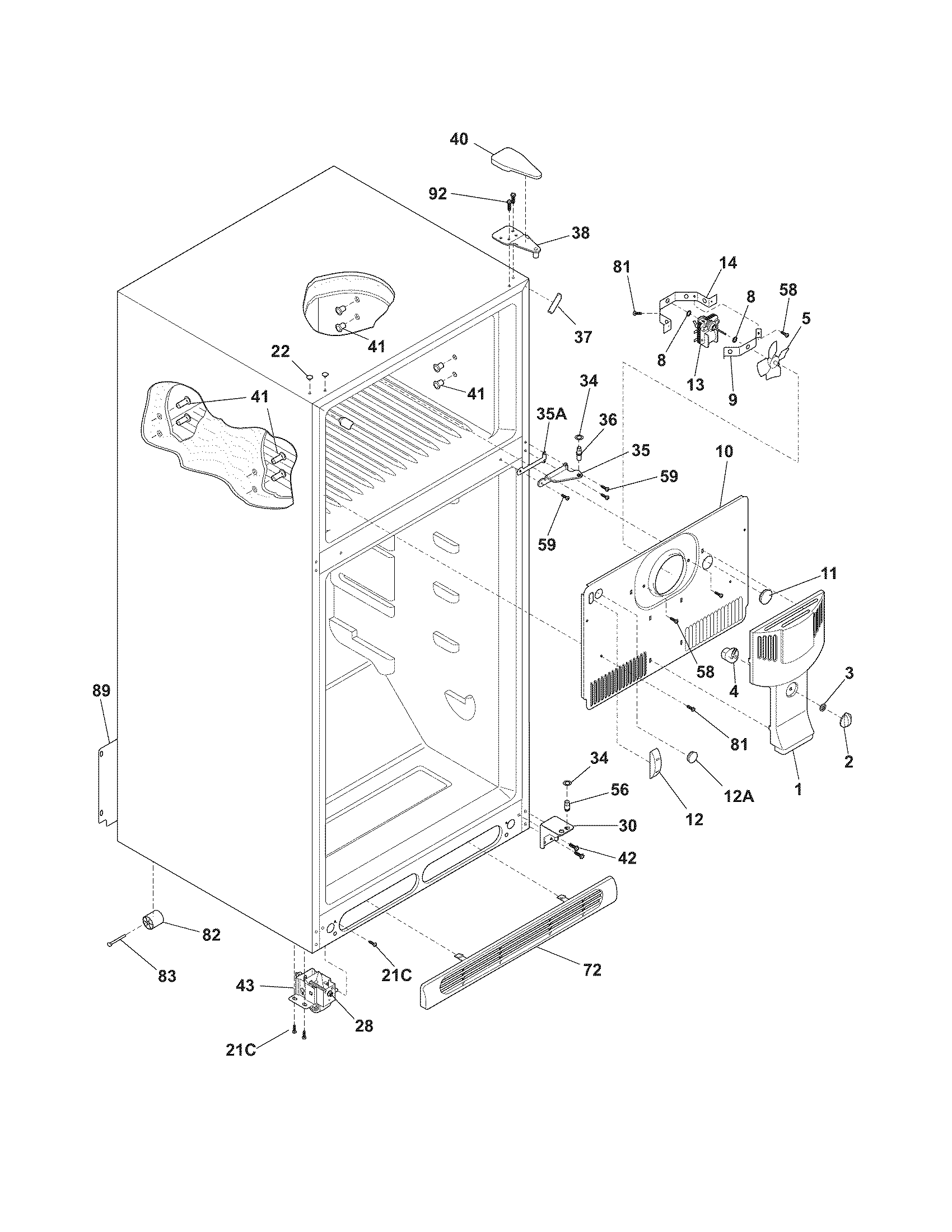 Frigidaire FRT18S6JW3 cabinet diagram
