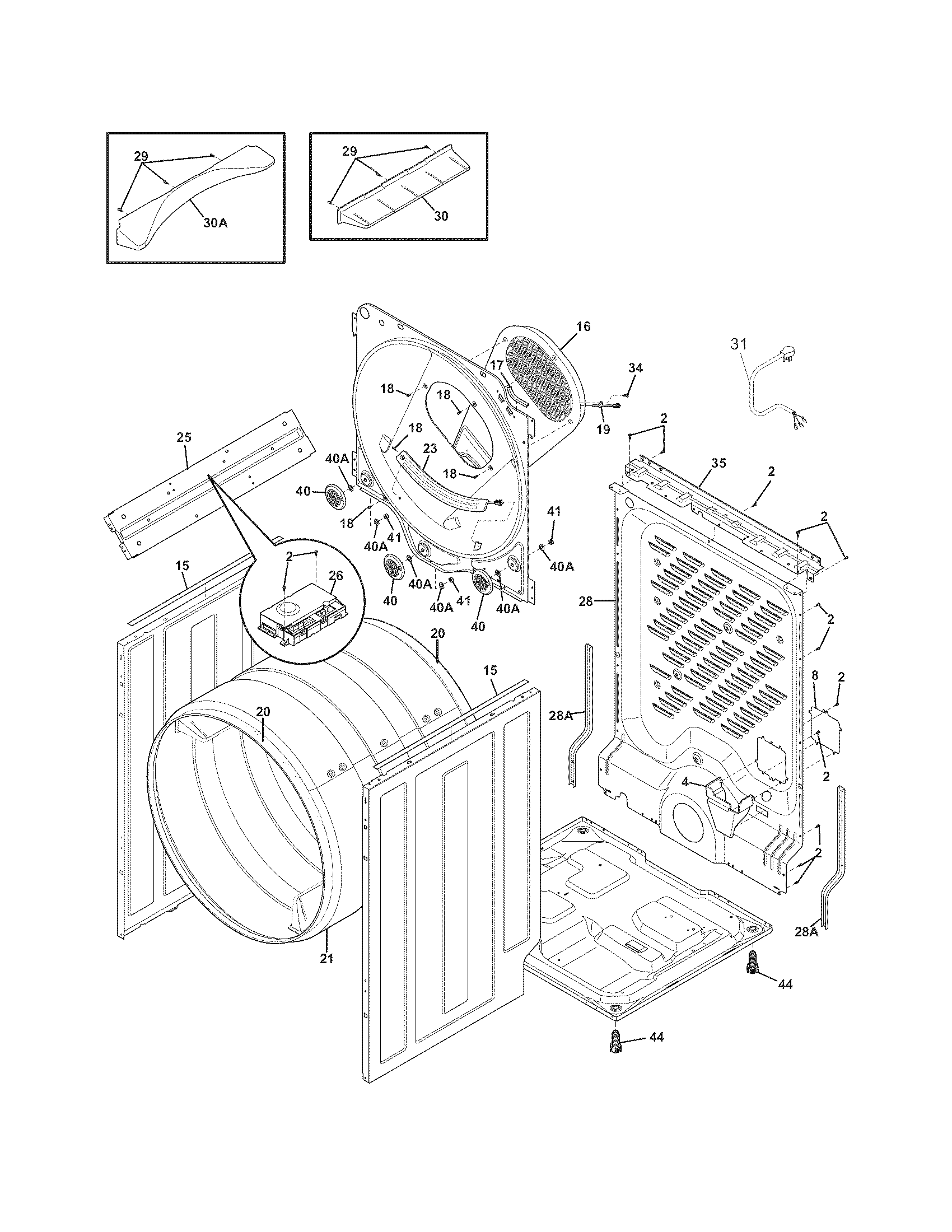 Electrolux EIGD55HMB0 cabinet/drum diagram