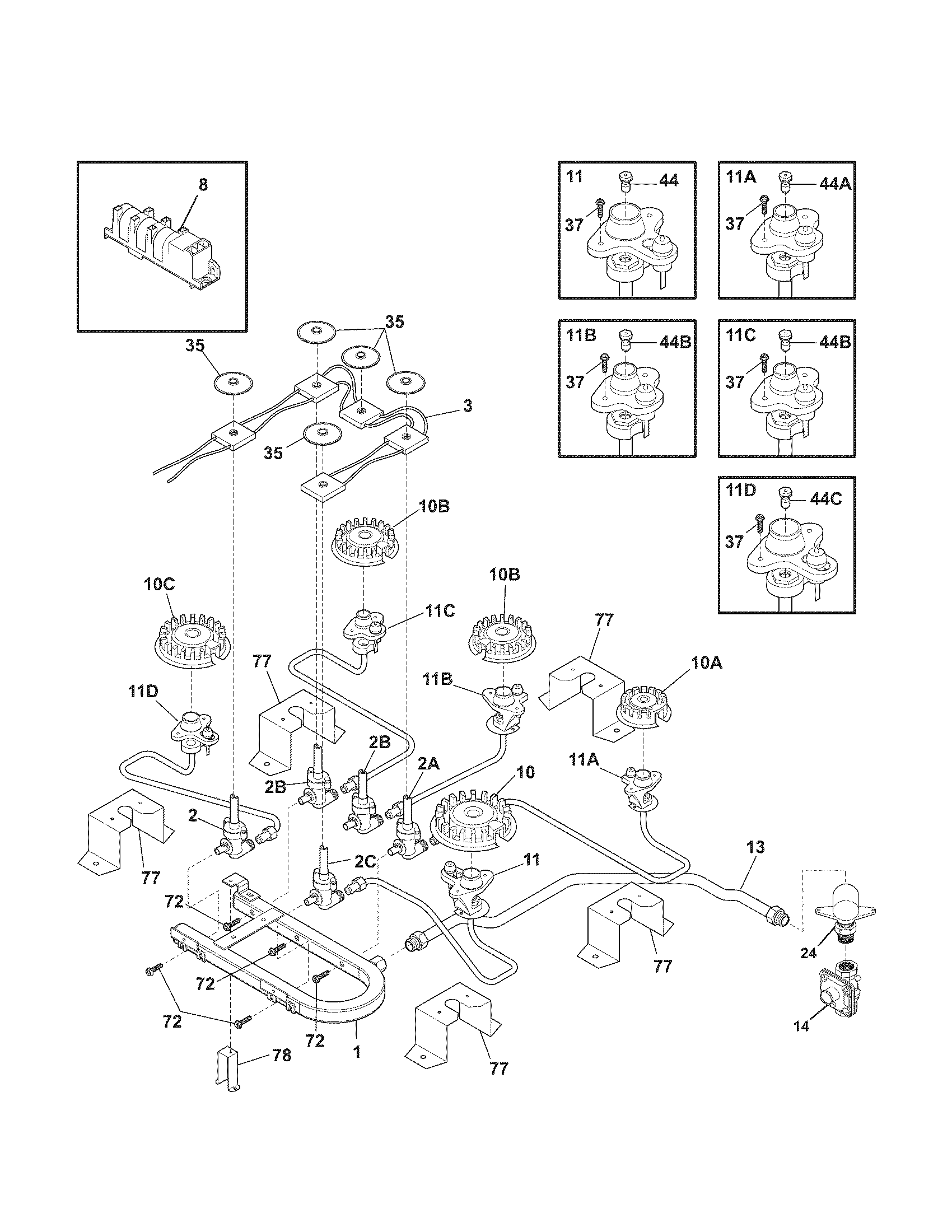 Kenmore Elite 79032452800 burner diagram