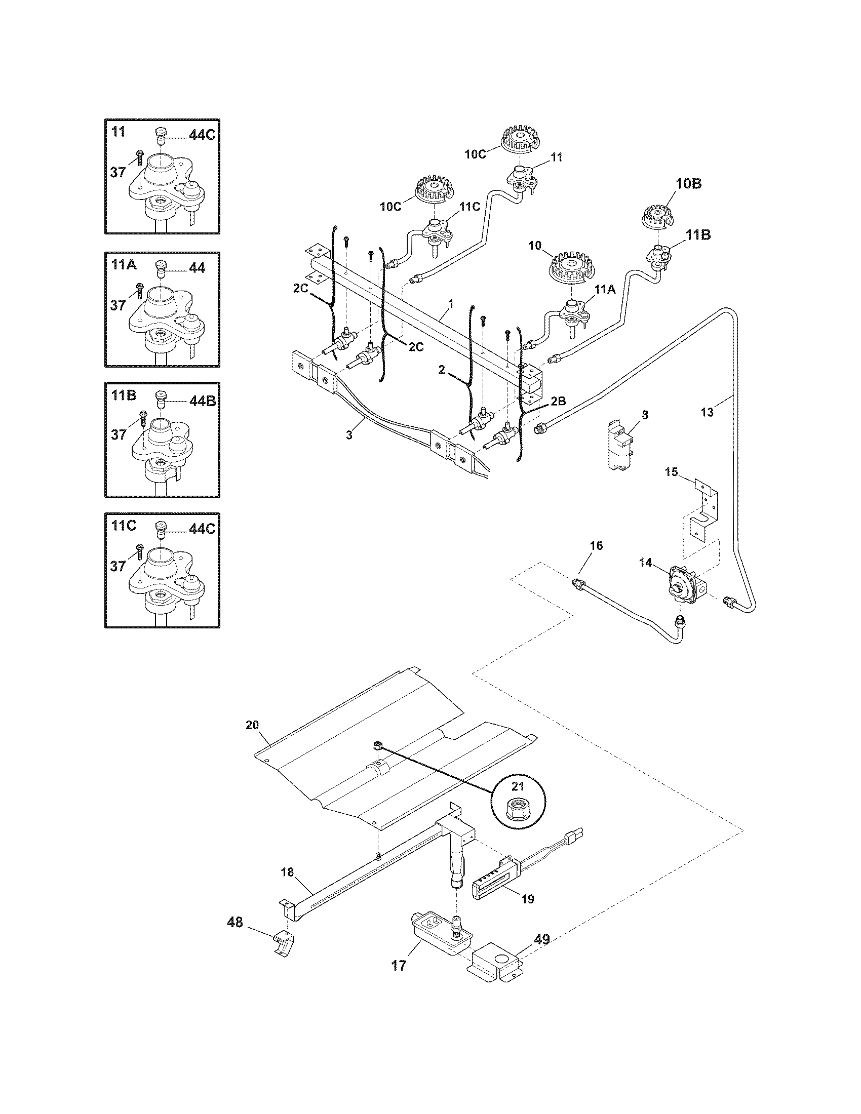 Frigidaire FGF337GBD burner diagram
