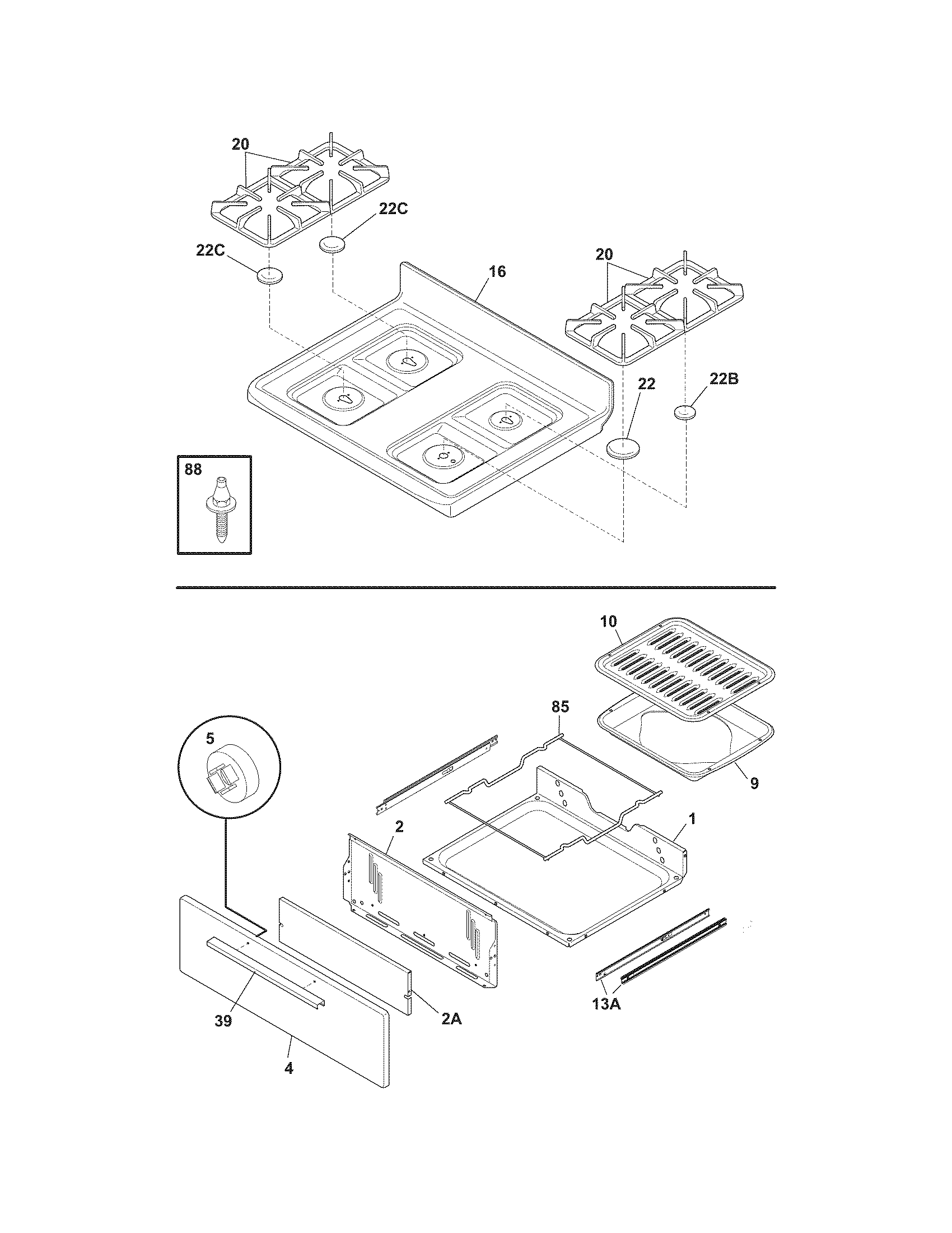 Frigidaire FGF337GBD top/drawer diagram