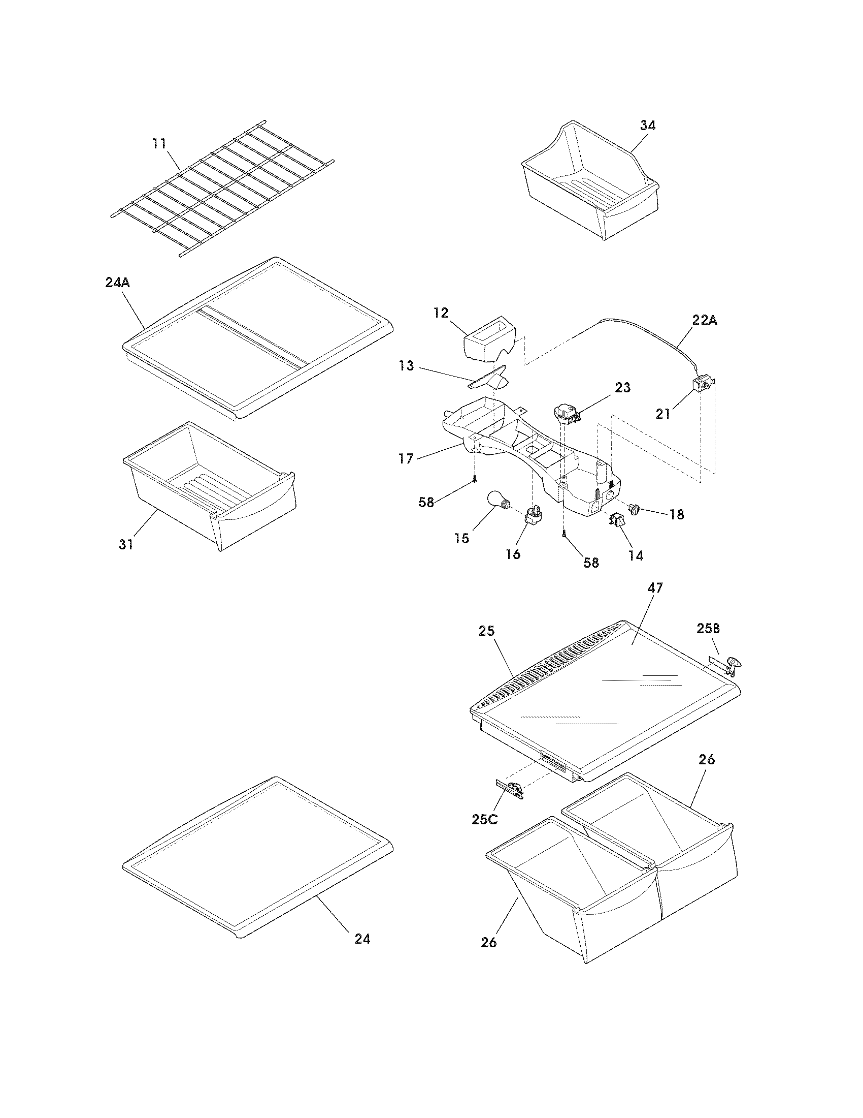 Frigidaire FRT18IS6JK2 shelves diagram