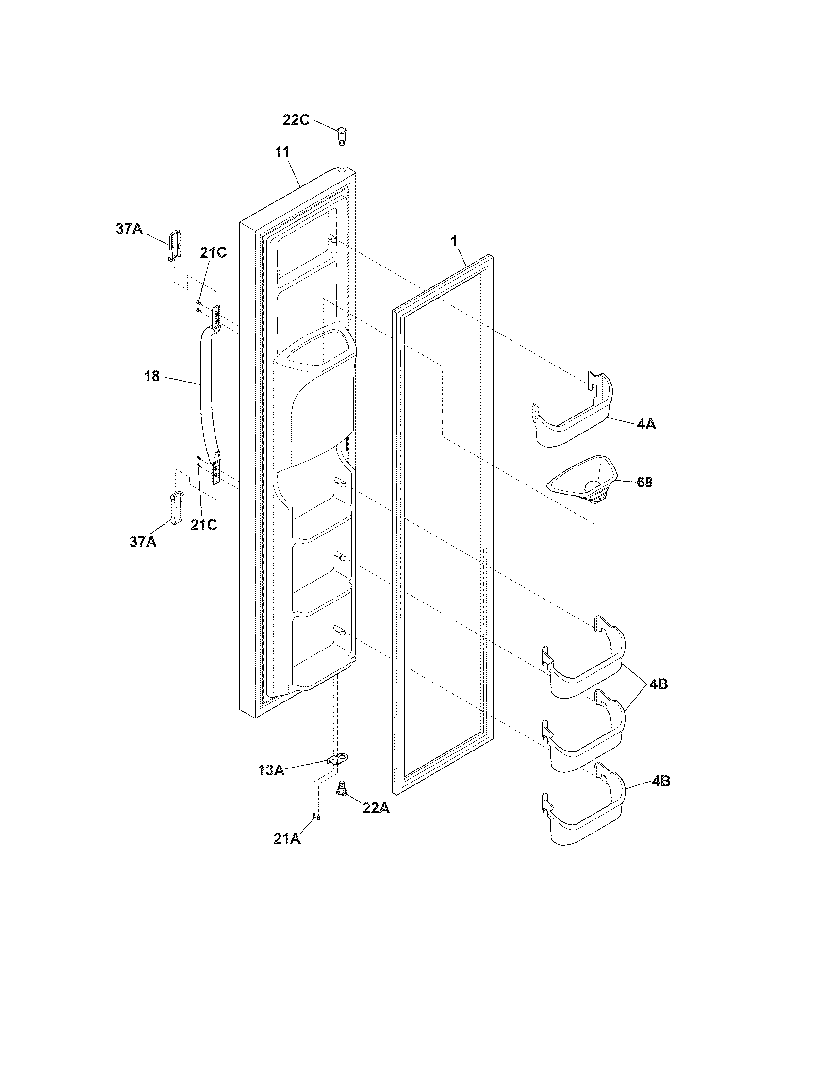 White-Westinghouse WRS23MW3AWL freezer door diagram
