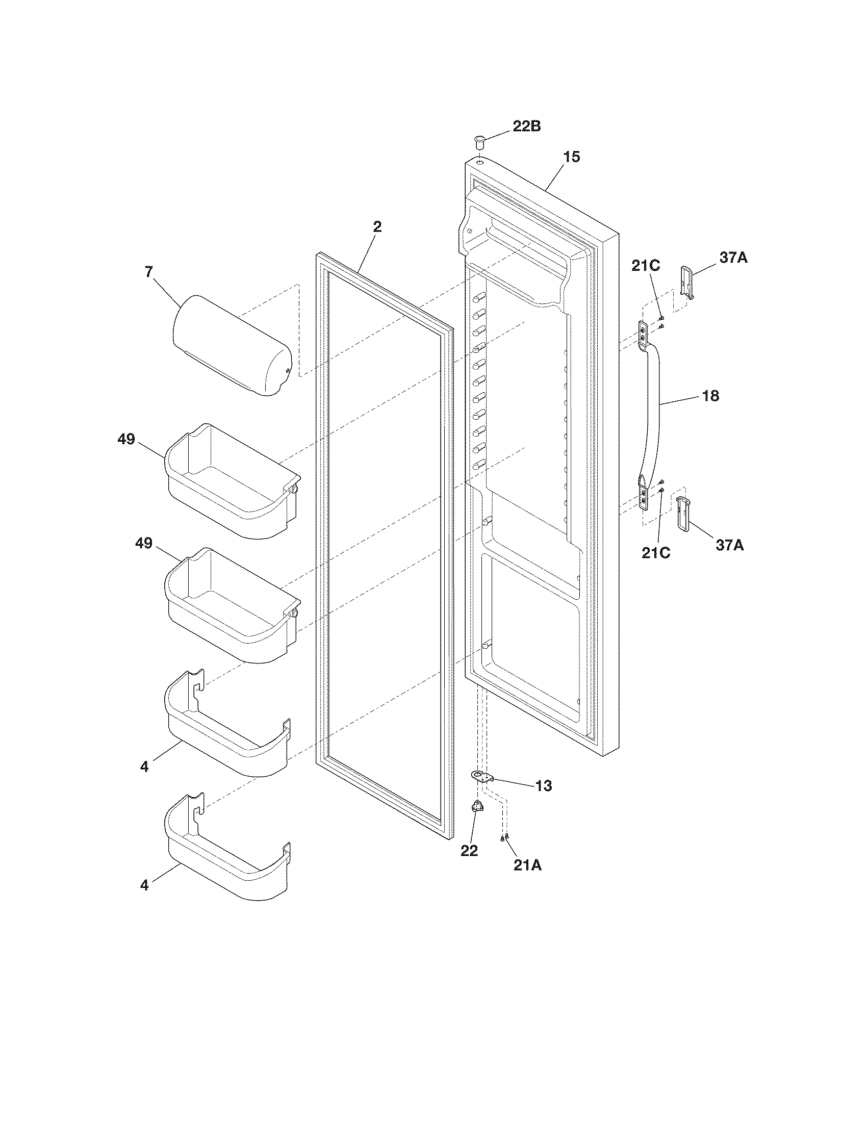 White-Westinghouse WRS23MW3AWL refrigerator door diagram