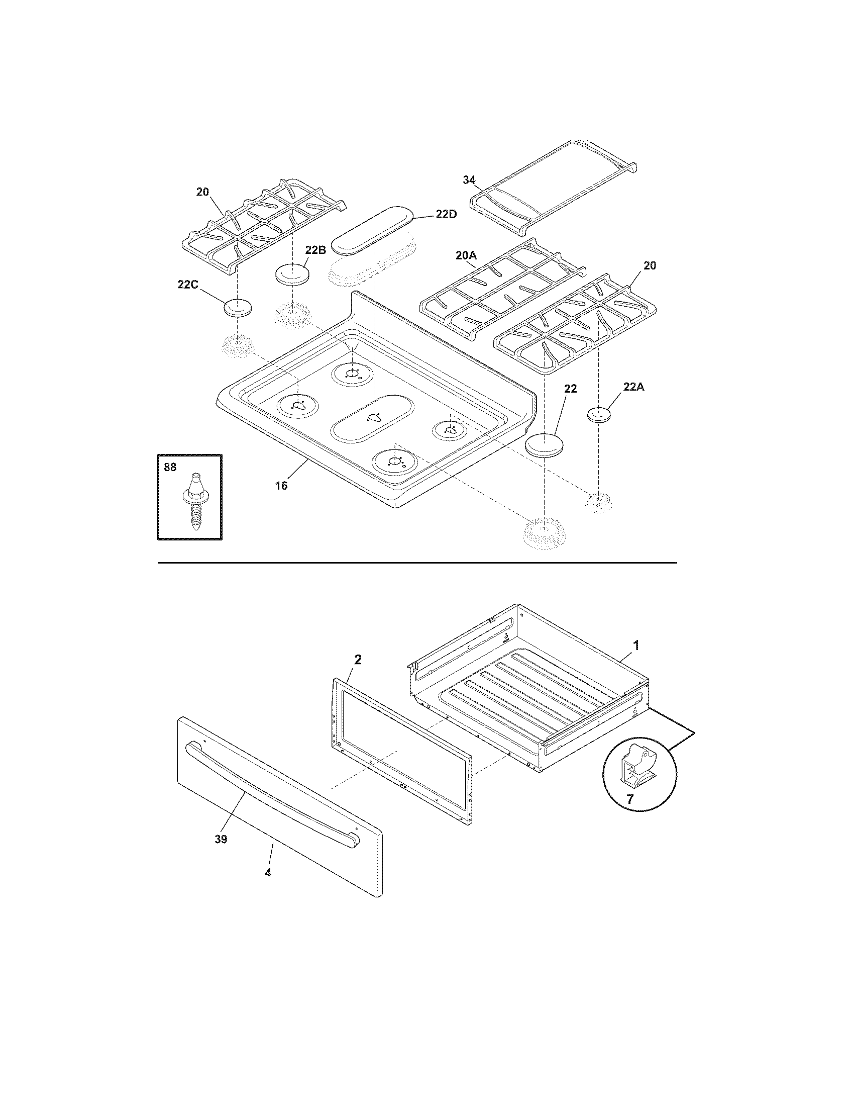 Kenmore 79077463800 top/drawer diagram