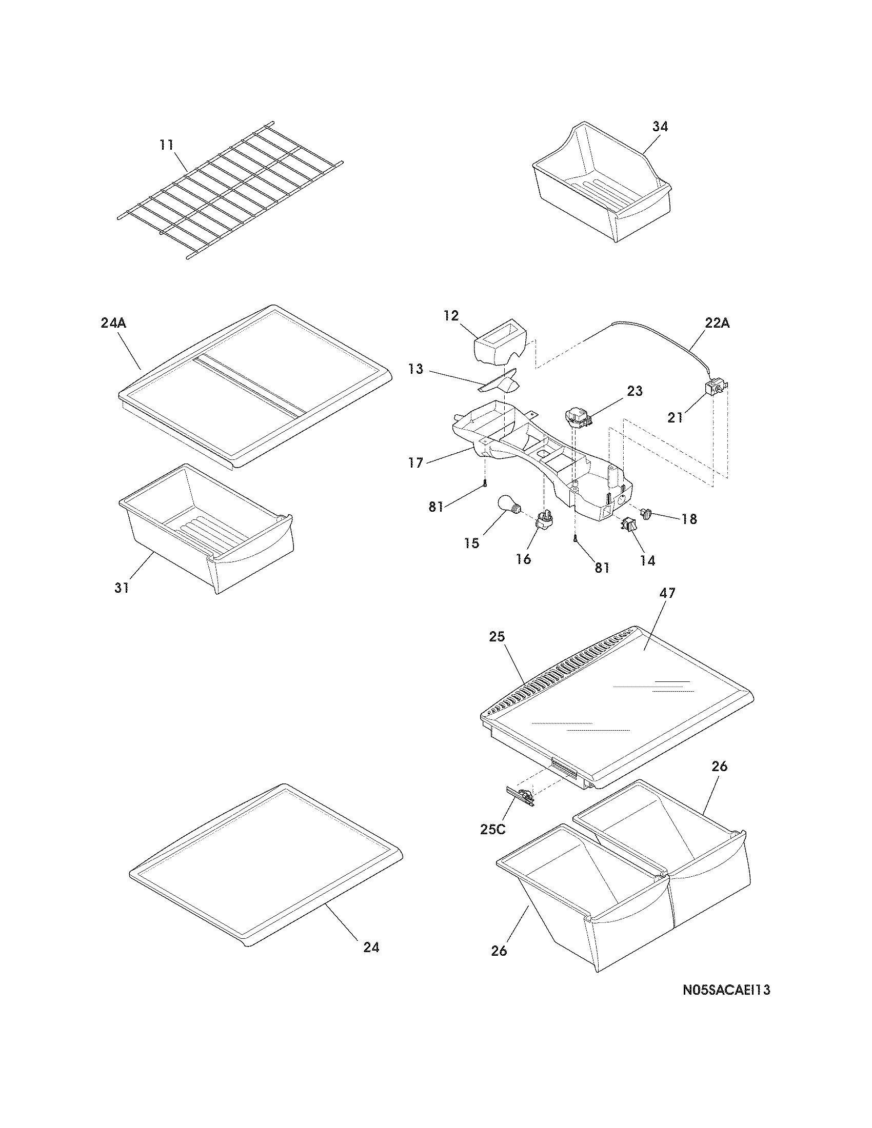 Crosley CRTE184IJB2 shelves diagram