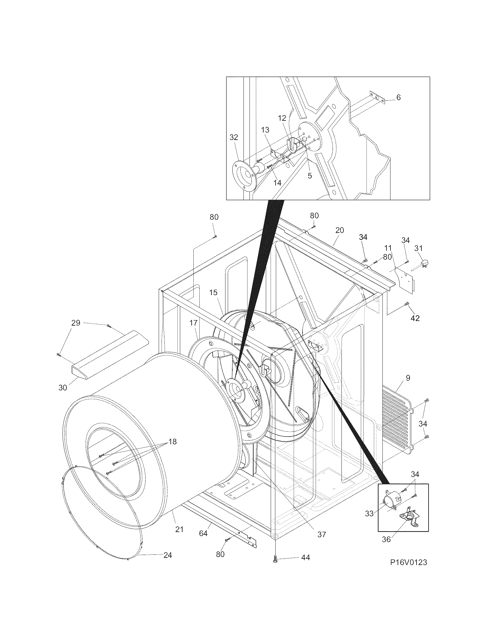 Kenmore 41798042701 cabinet/drum diagram