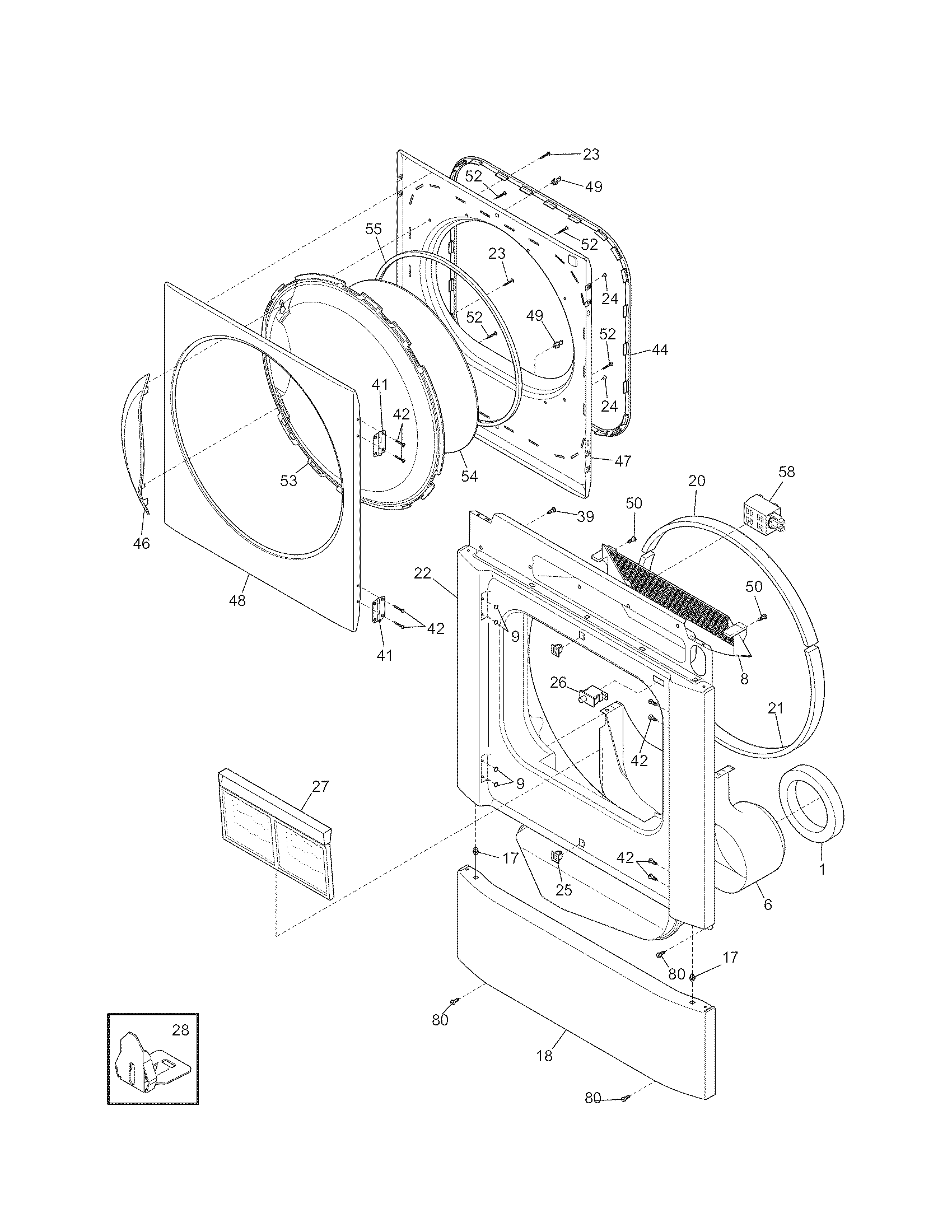Kenmore 41798042701 front panel/lint filter diagram