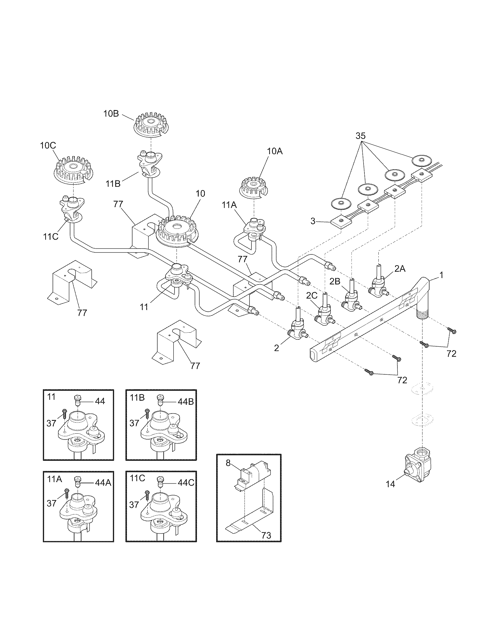 Kenmore Elite 79032443800 burner diagram