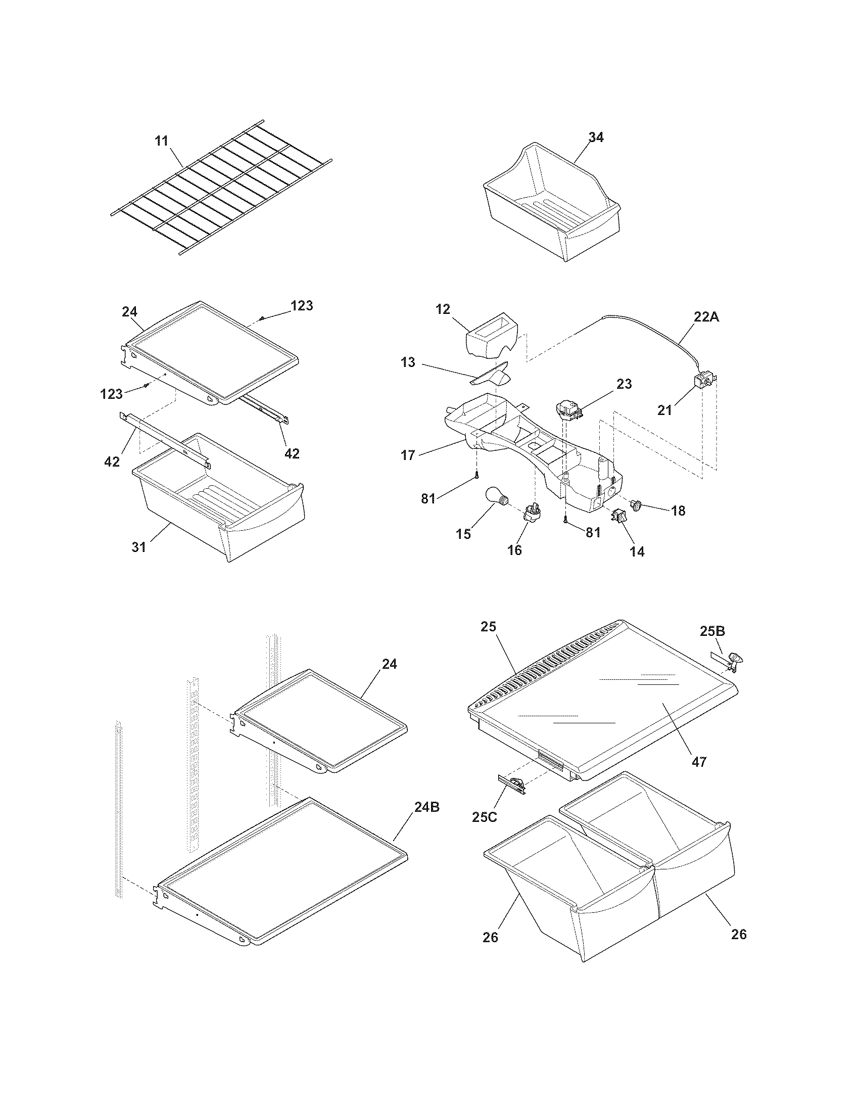 Frigidaire FRT21IL6JM2 shelves diagram