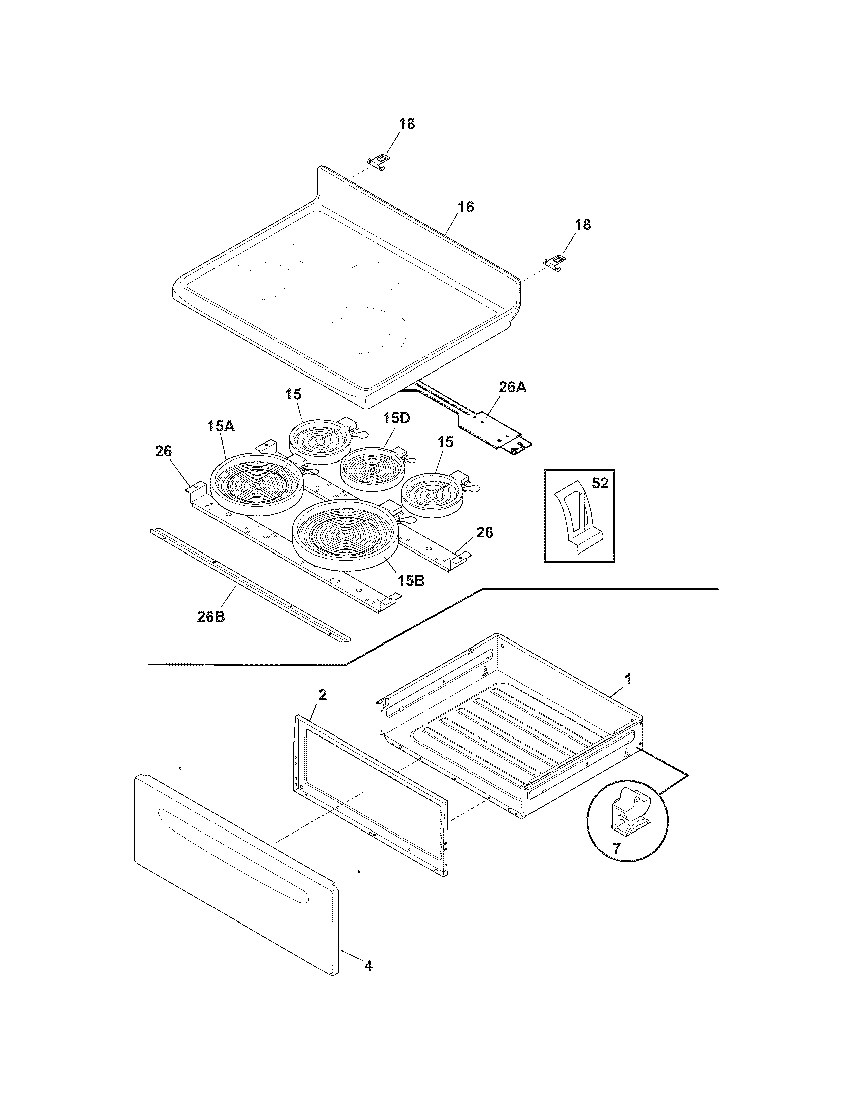 Frigidaire GLEF384HQA top/drawer diagram
