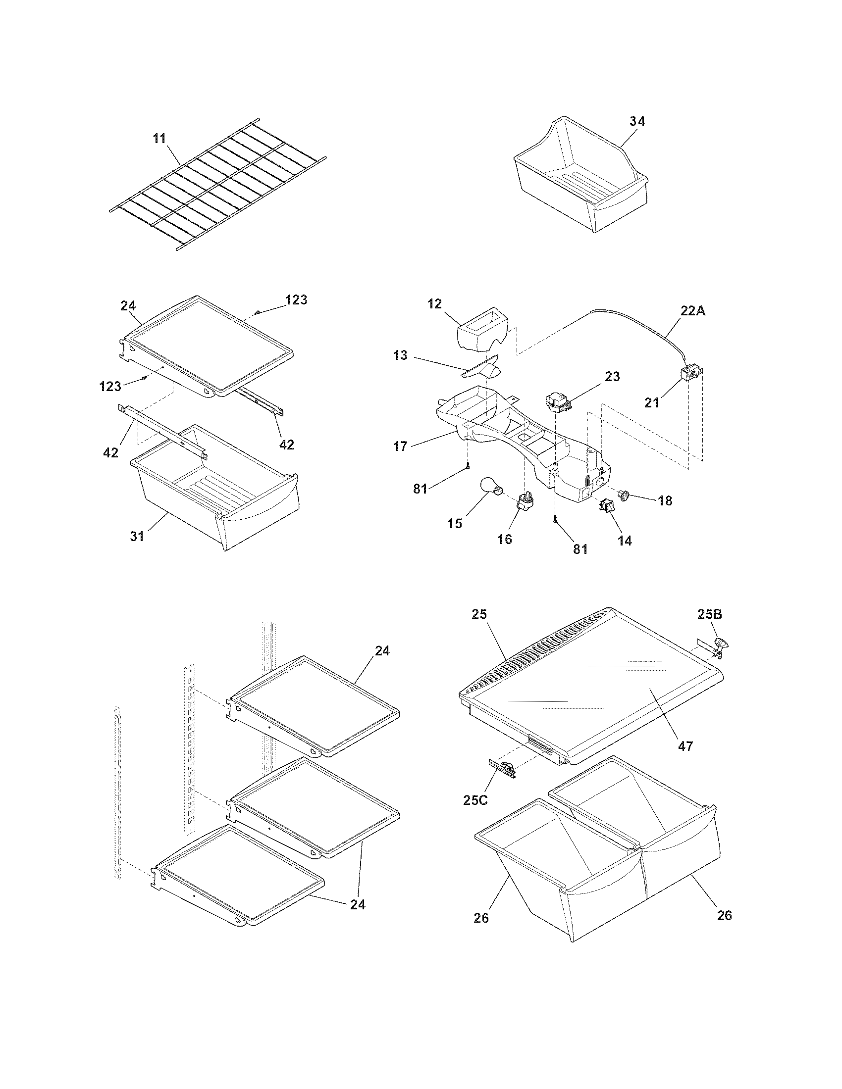 Crosley CRTE217IAW1 shelves diagram