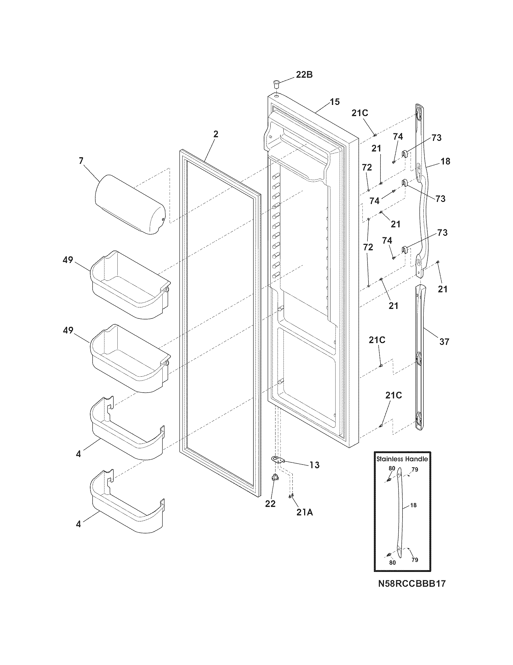 Frigidaire FRS6HR5JSB4 refrigerator door diagram