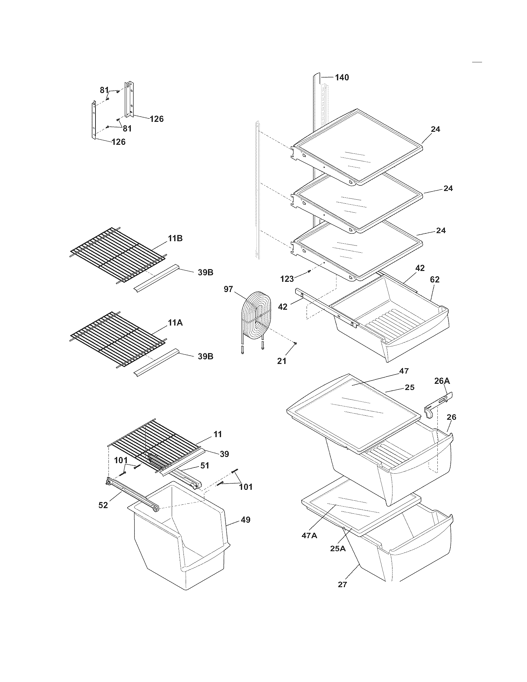 Frigidaire FRS6HR5JSB4 shelves diagram