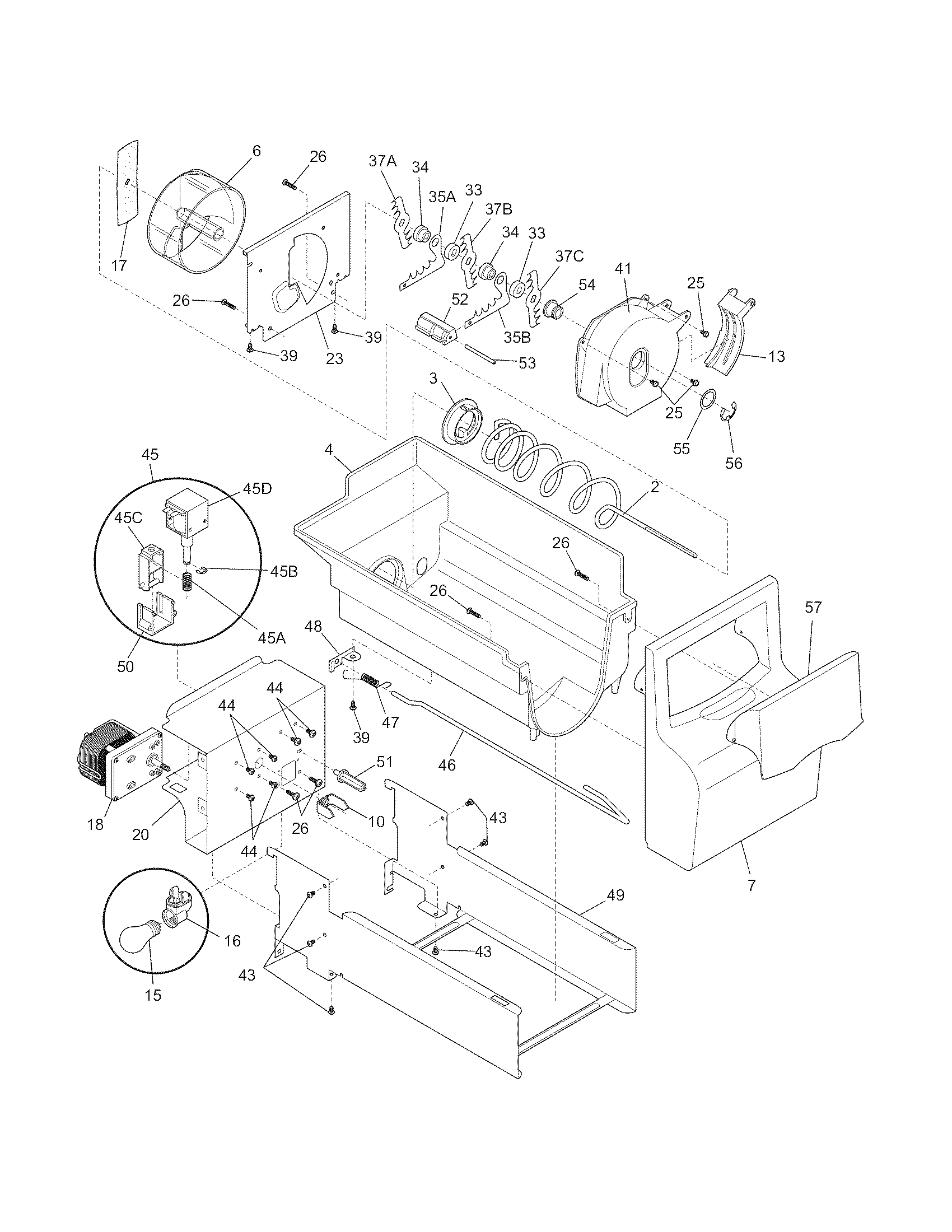 Frigidaire FRS6HR5JSB4 ice container diagram