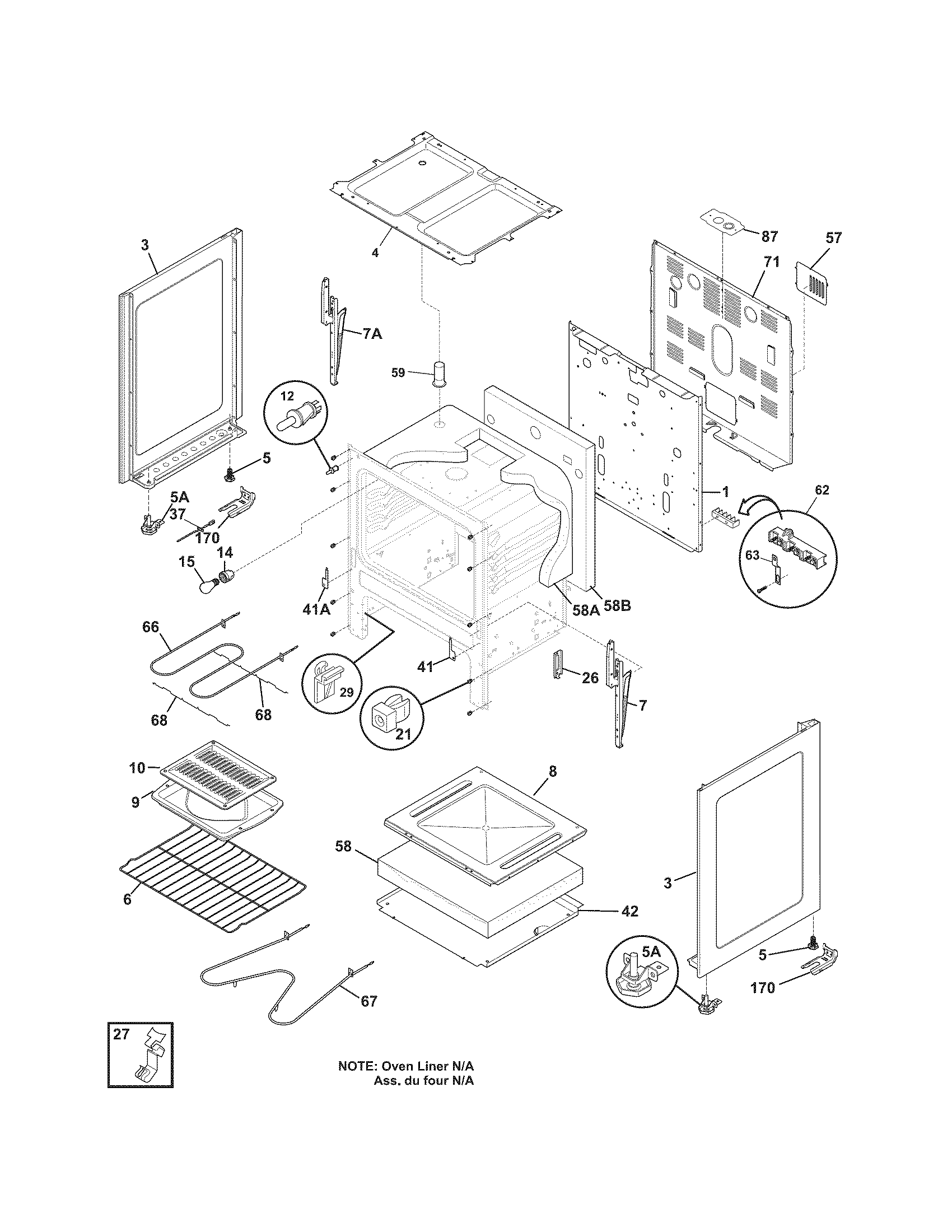 Frigidaire FEF312BSG body diagram