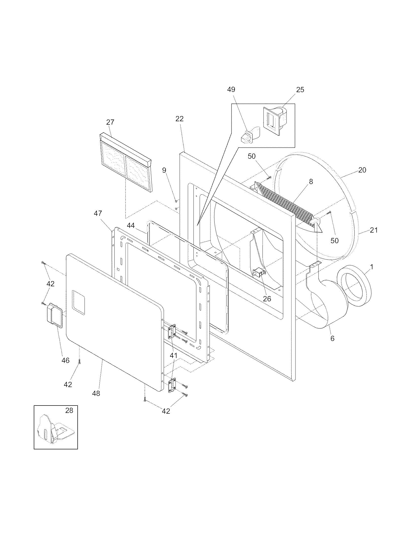 White-Westinghouse SGR231HQ1 front panel/lint filter diagram