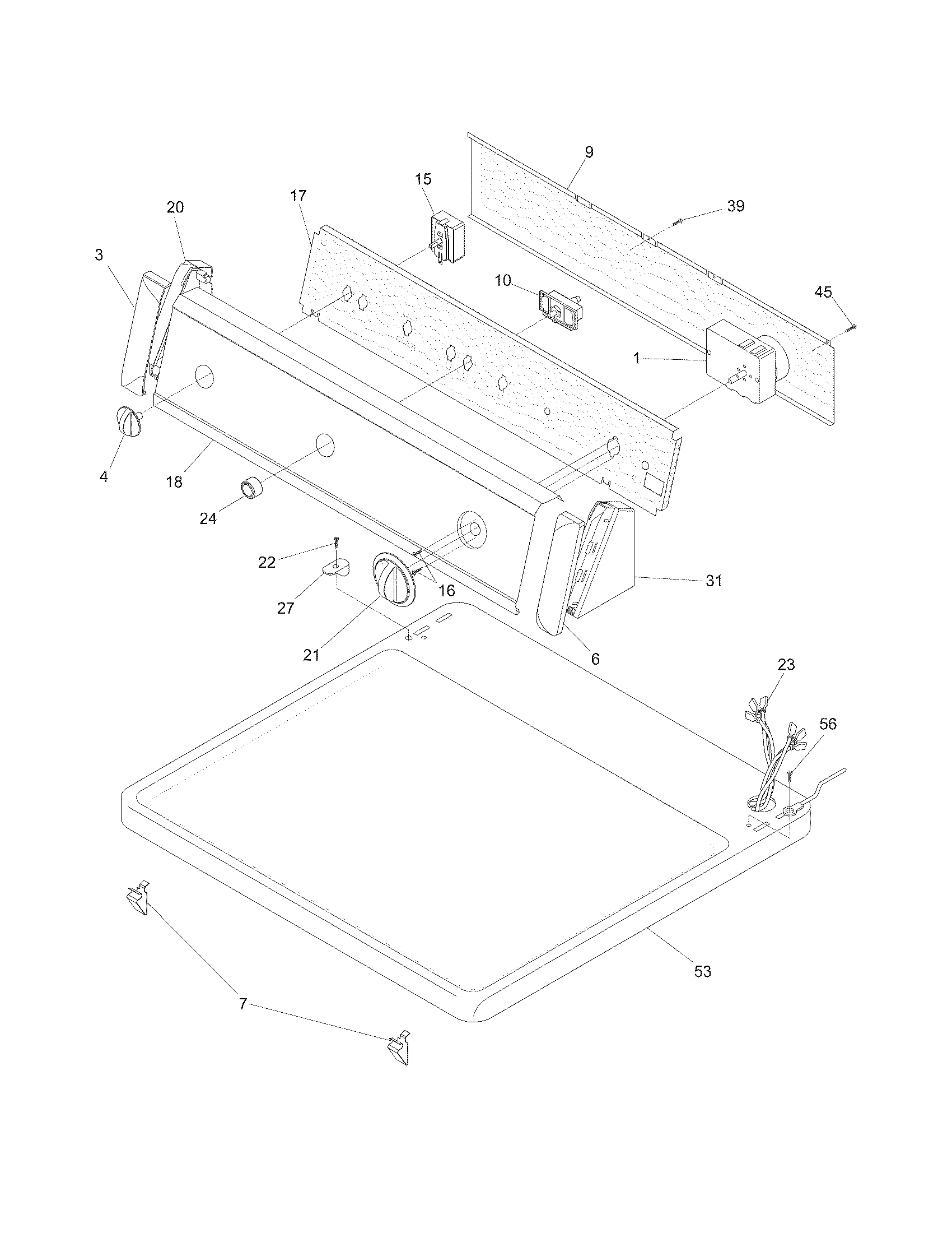 White-Westinghouse SGR231HQ1 controls/top panel diagram