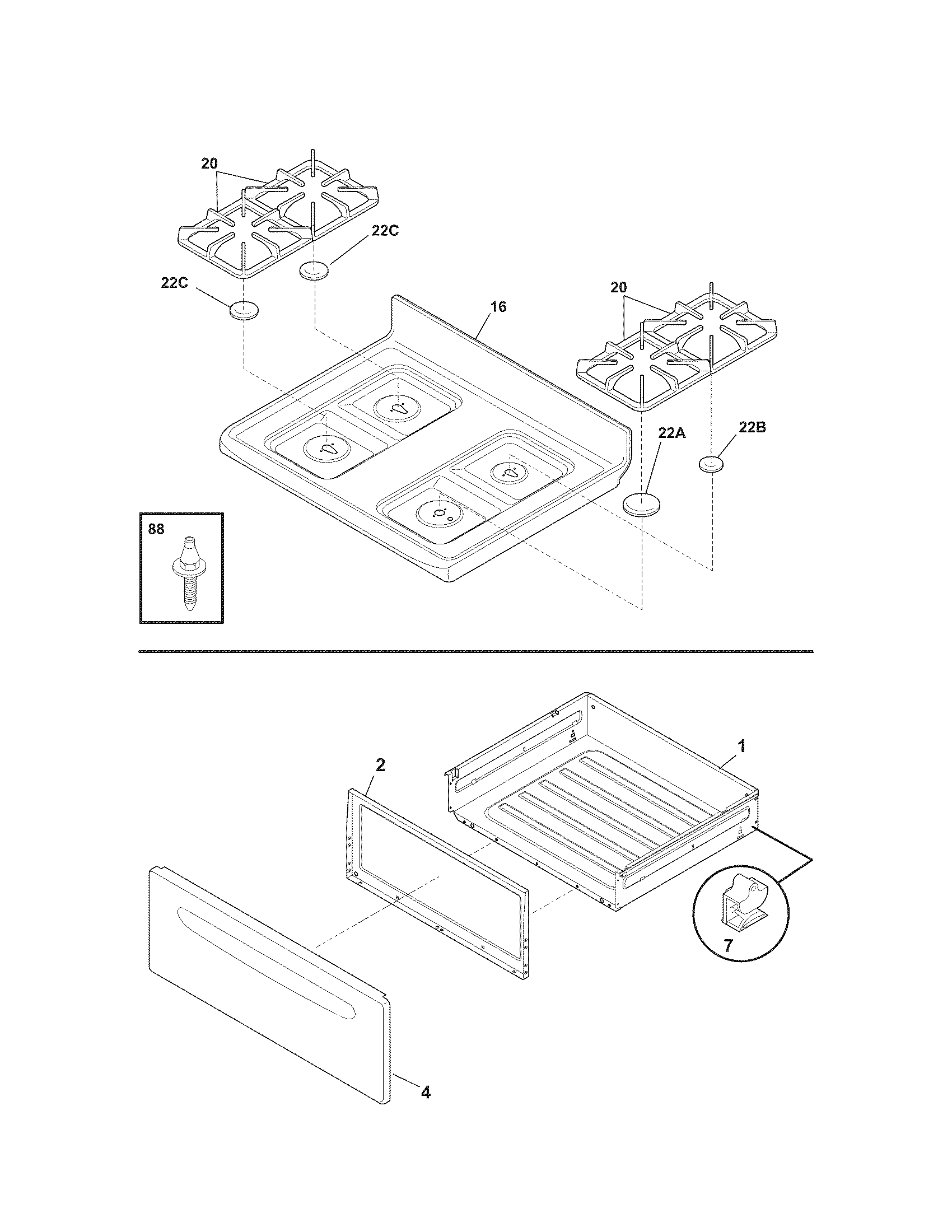Kenmore 79071352703 top/drawer diagram
