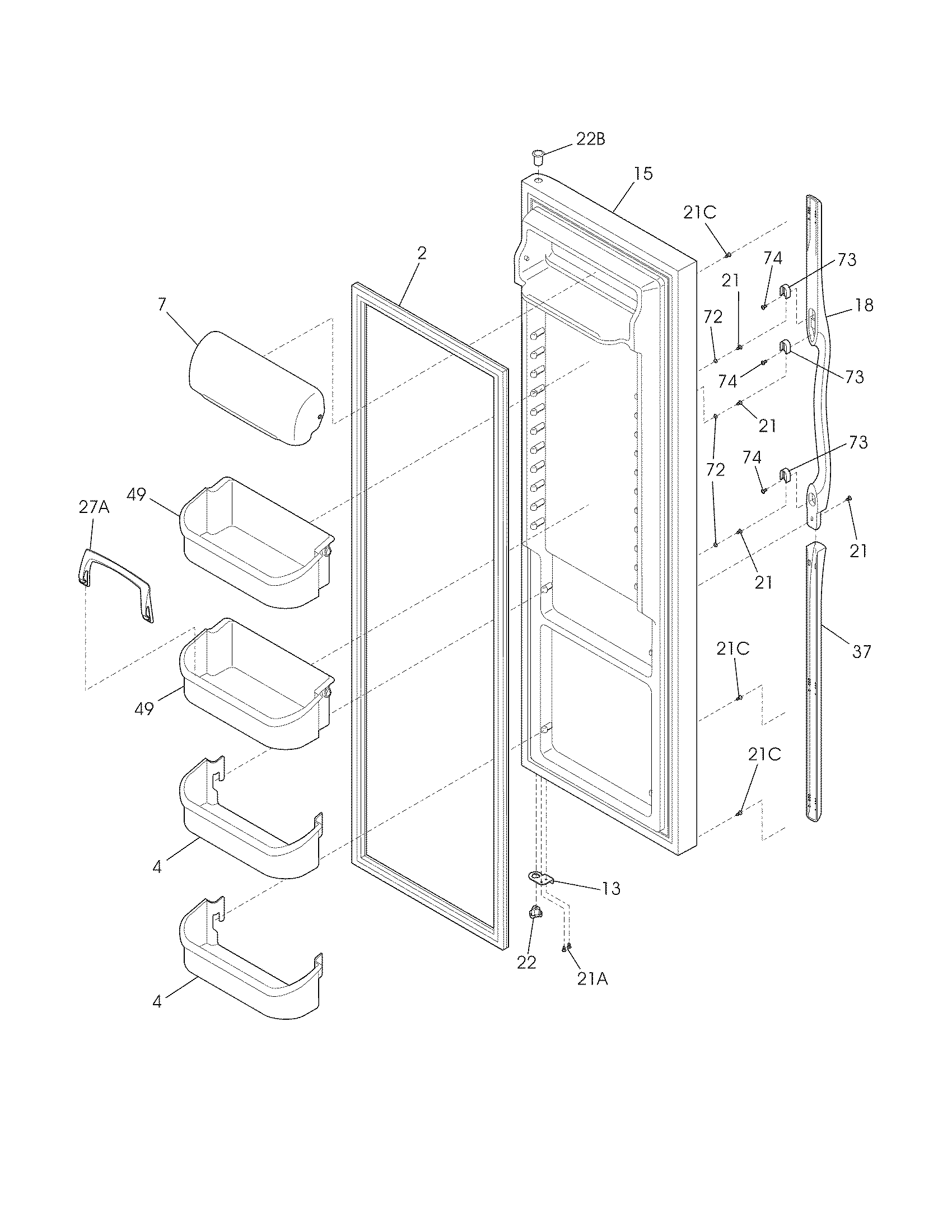 Frigidaire FRS3HR5JB3 refrigerator door diagram