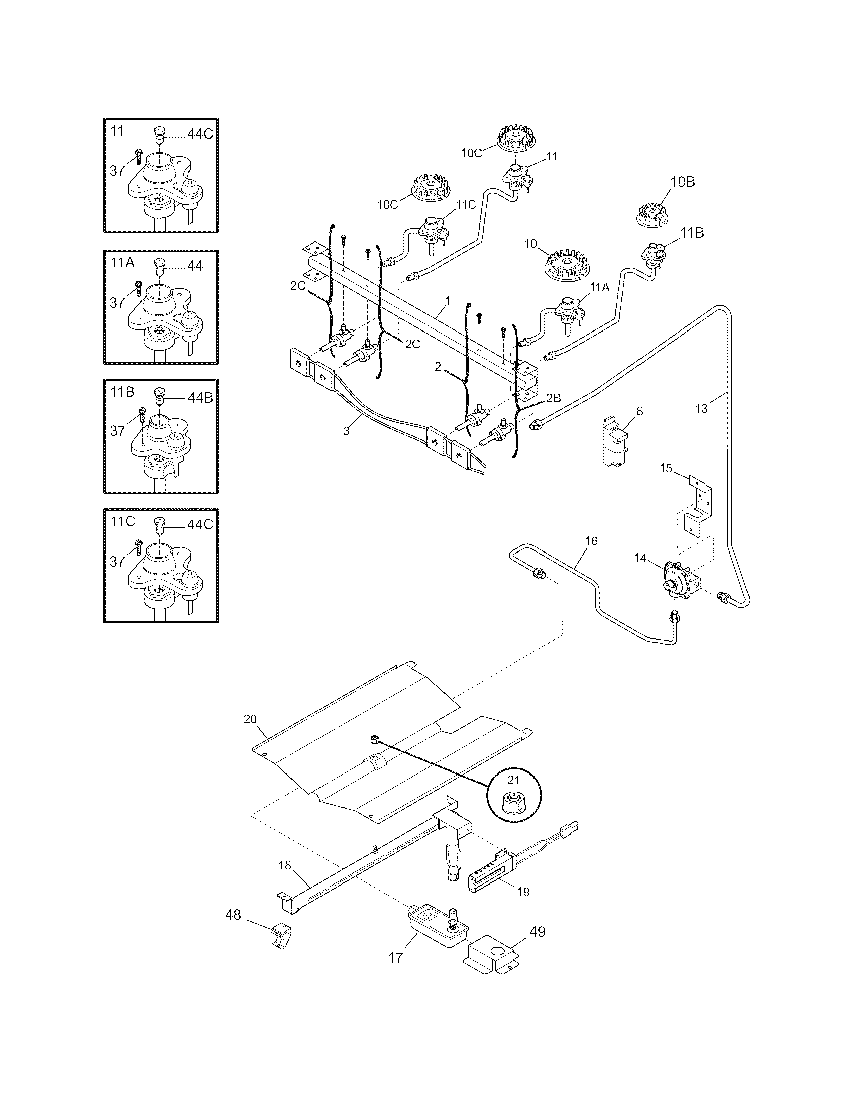 Frigidaire FGF337GUE burner diagram
