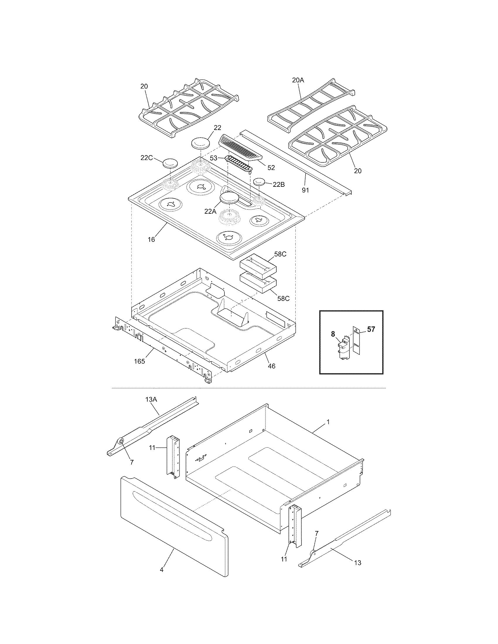Kenmore 79036732702 top diagram