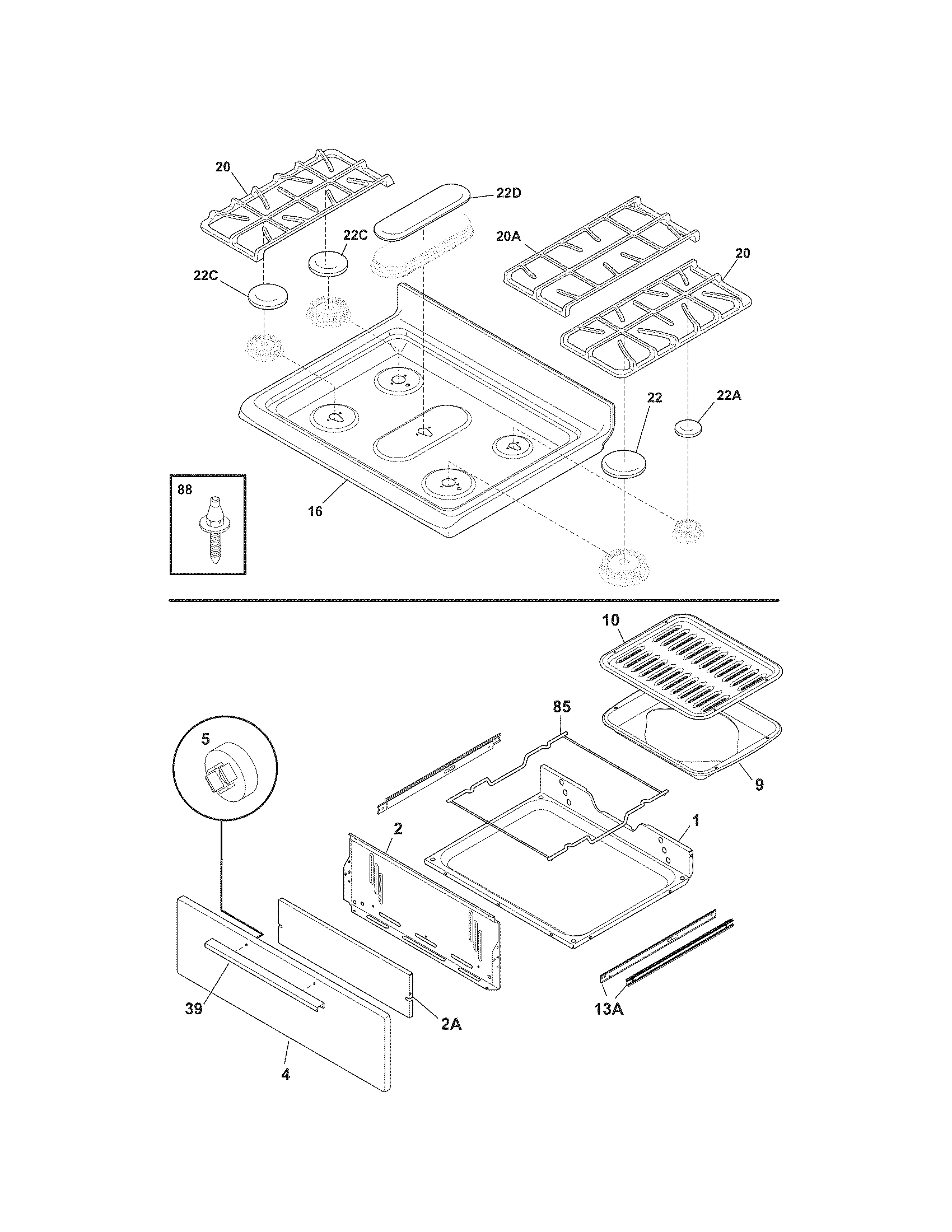 Kenmore 79071319704 top/drawer diagram