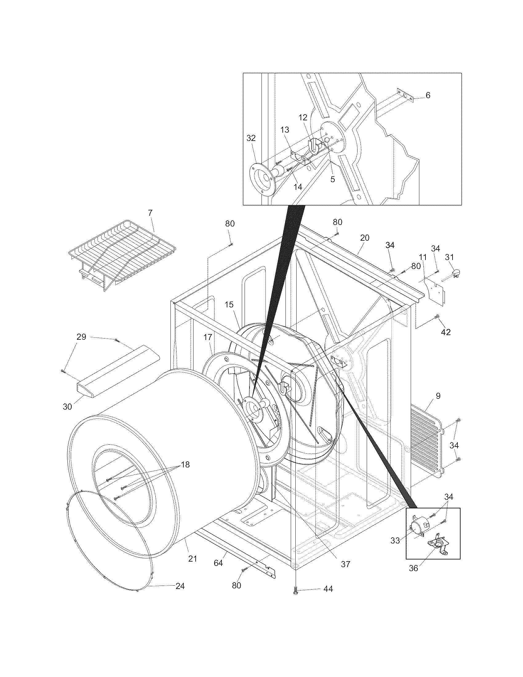 Electrolux SAGQ7000FS1 cabinet/drum diagram
