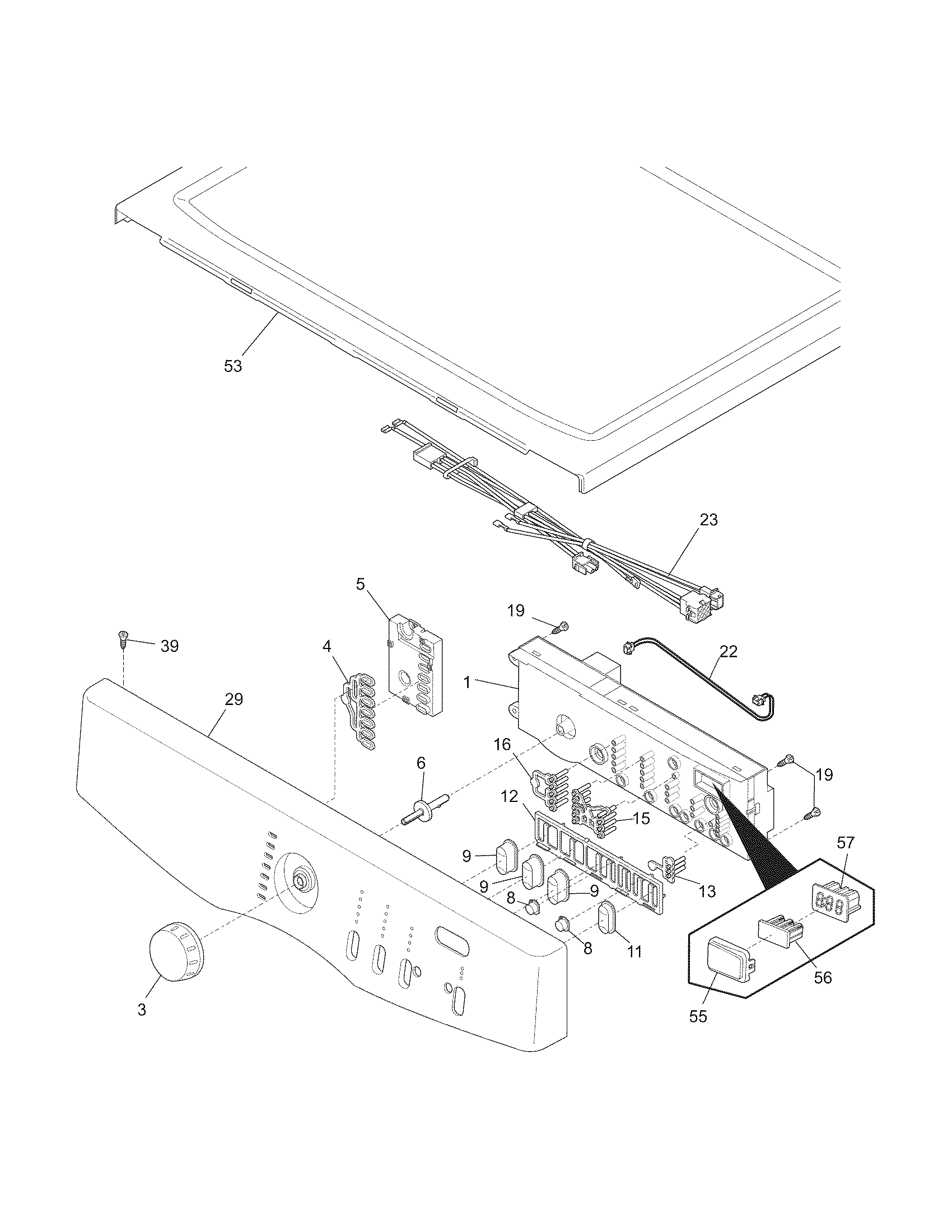 Electrolux SAGQ7000FS1 controls/top panel diagram