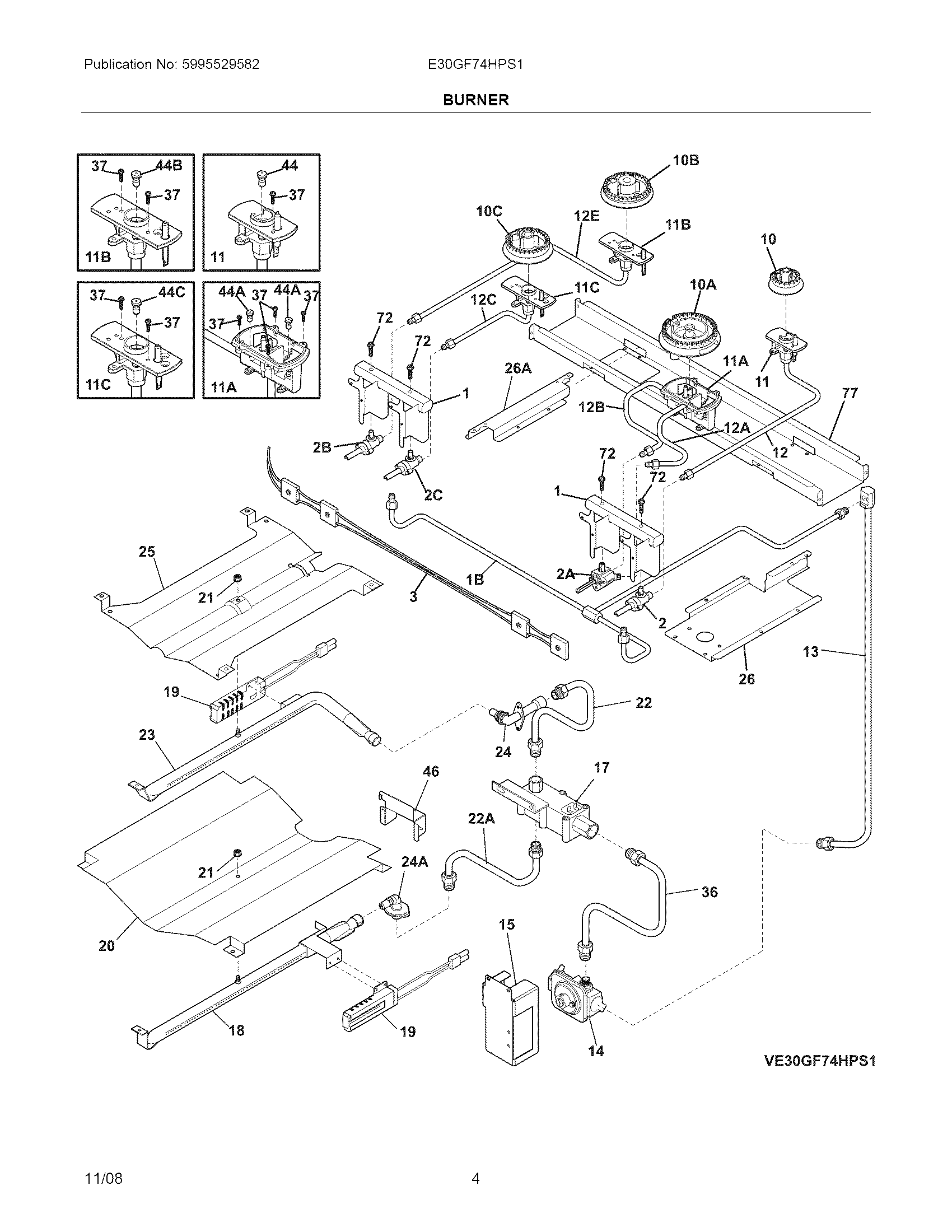Electrolux E30GF74HPS1 burner diagram