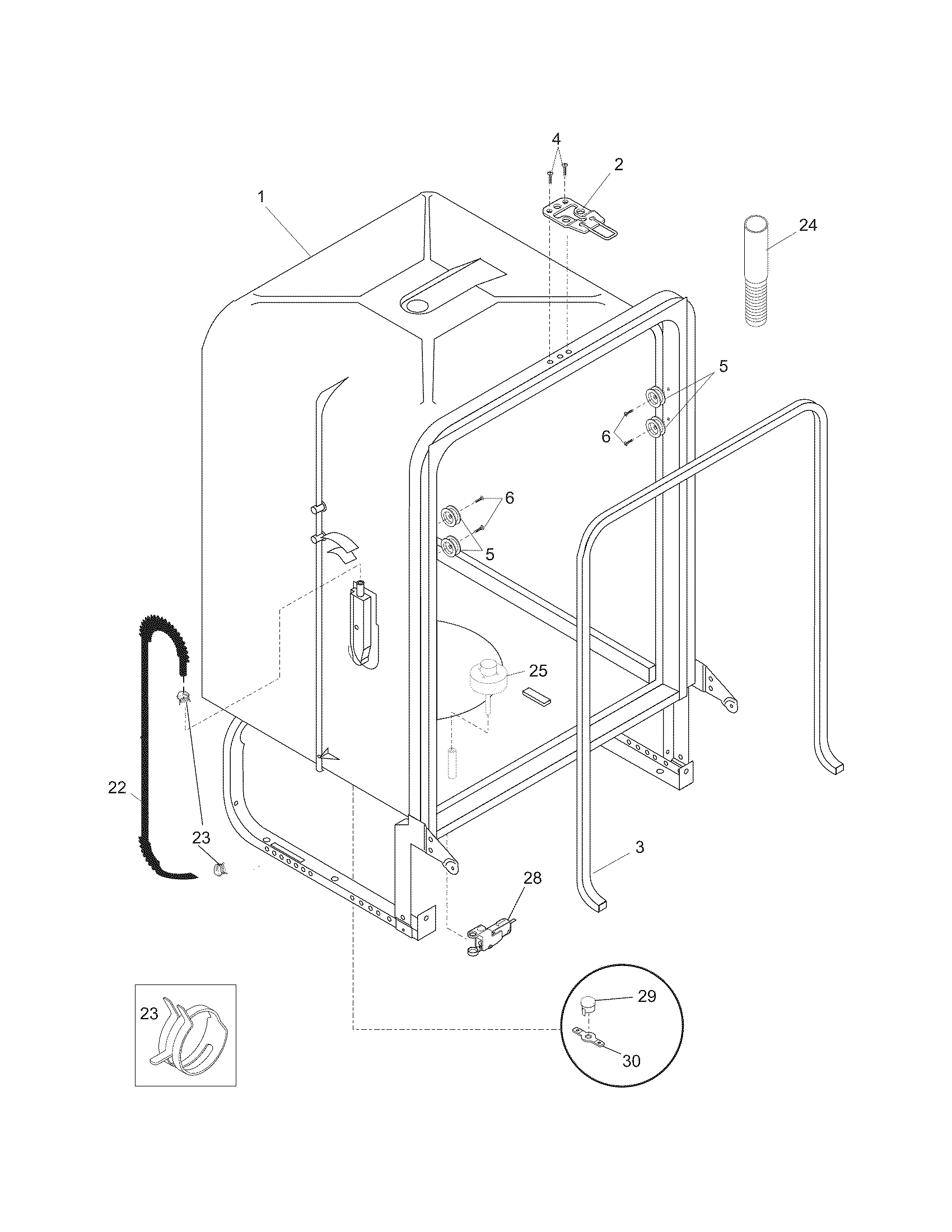 Frigidaire FDB520RHB0 tub diagram