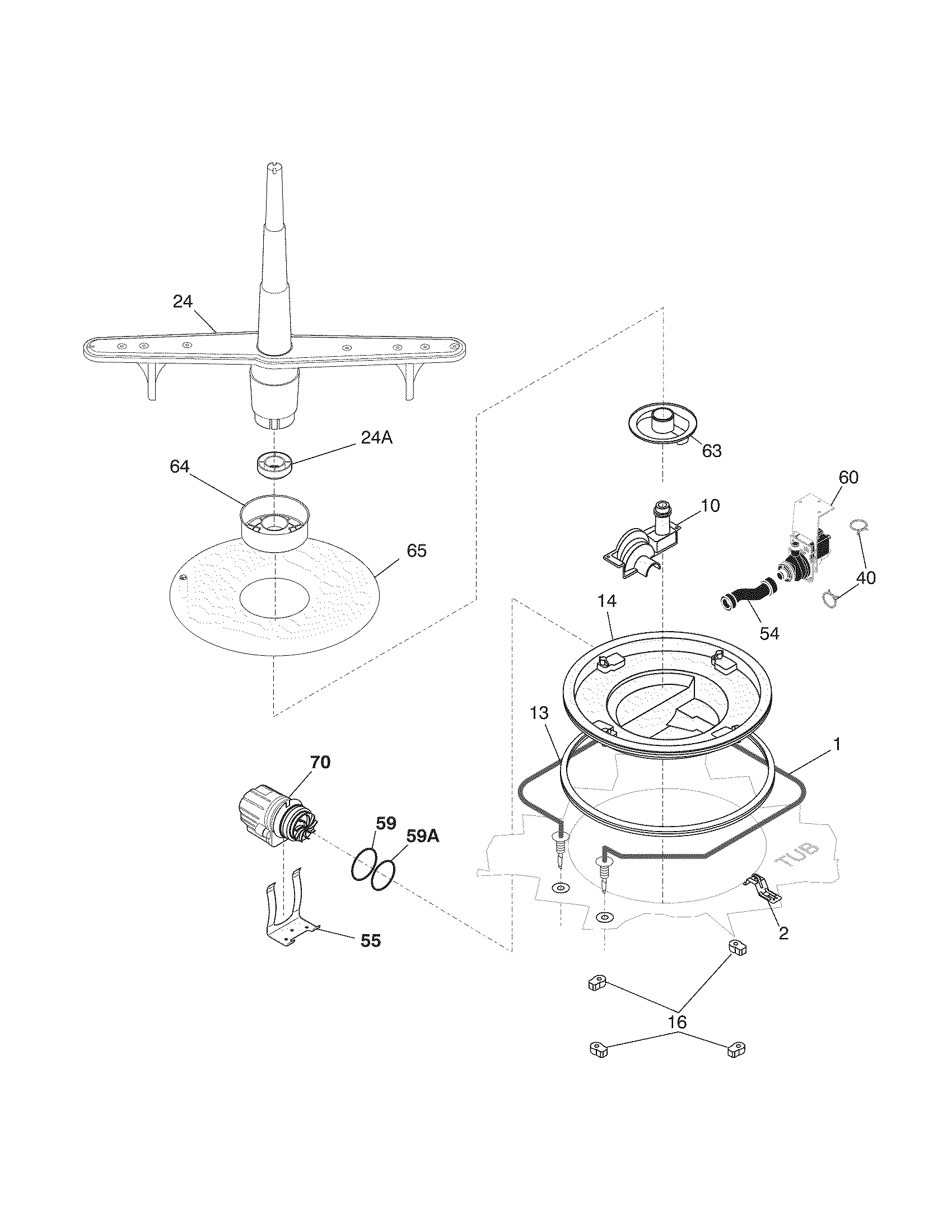 White-Westinghouse WDB11NRDB5 motor & pump diagram