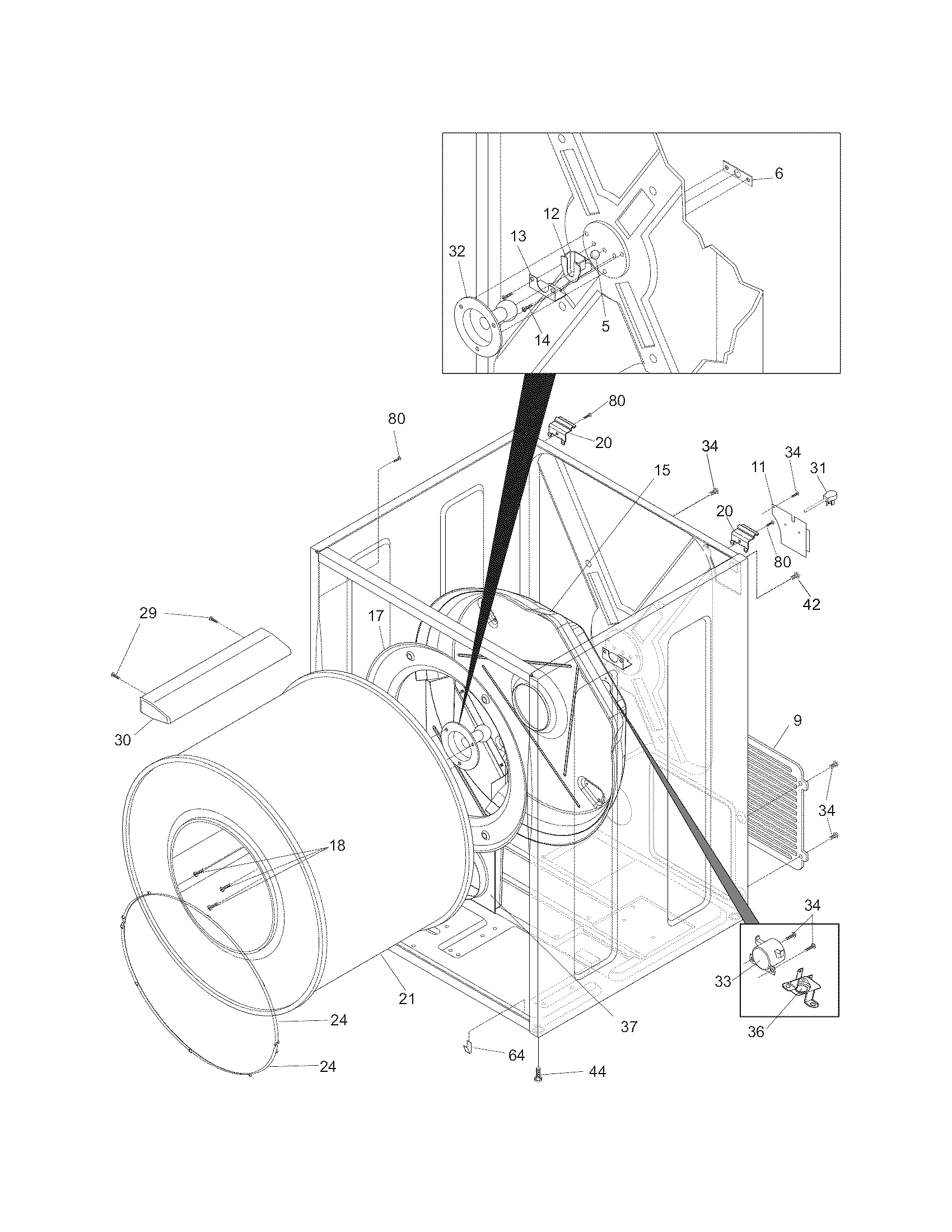Frigidaire GLGR1042FC1 cabinet/drum diagram