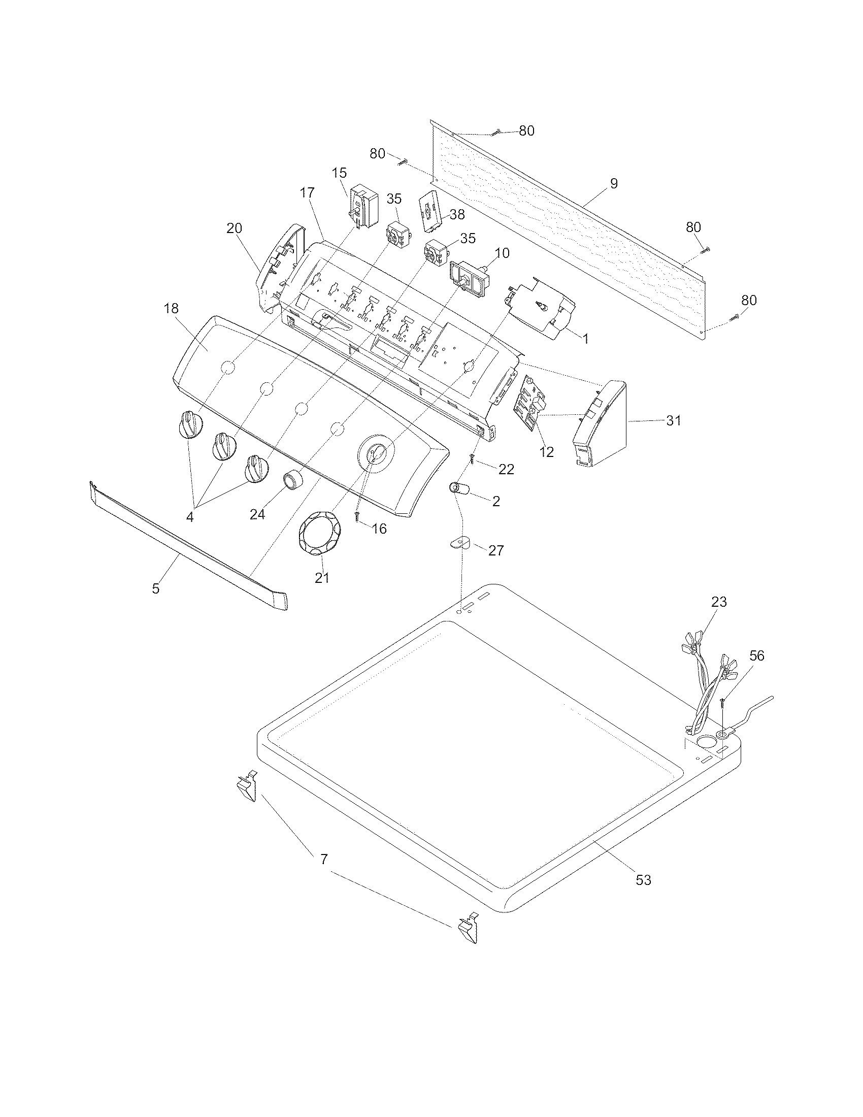 Frigidaire GLGR1042FC1 controls/top panel diagram
