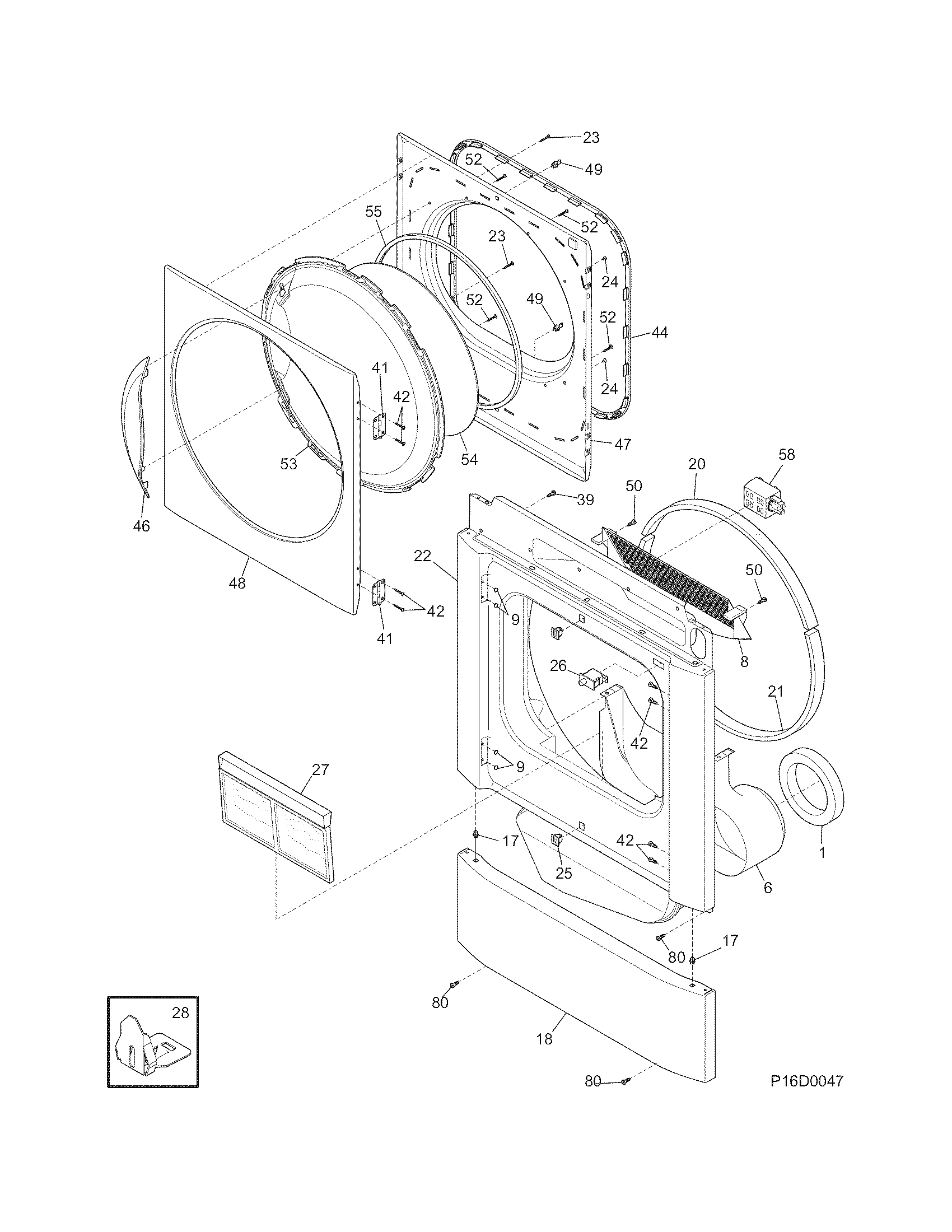 Crosley CDG4000HW1 front panel/lint filter diagram