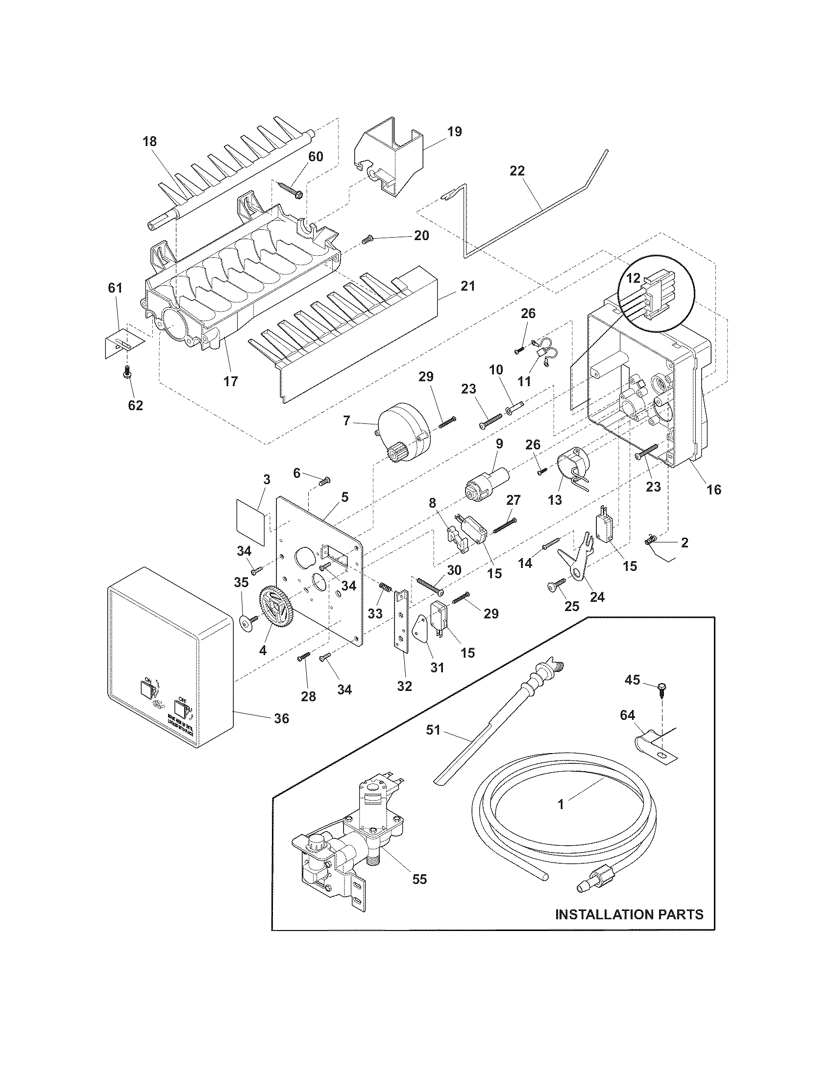 Frigidaire FRT18IL6JB3 ice maker diagram