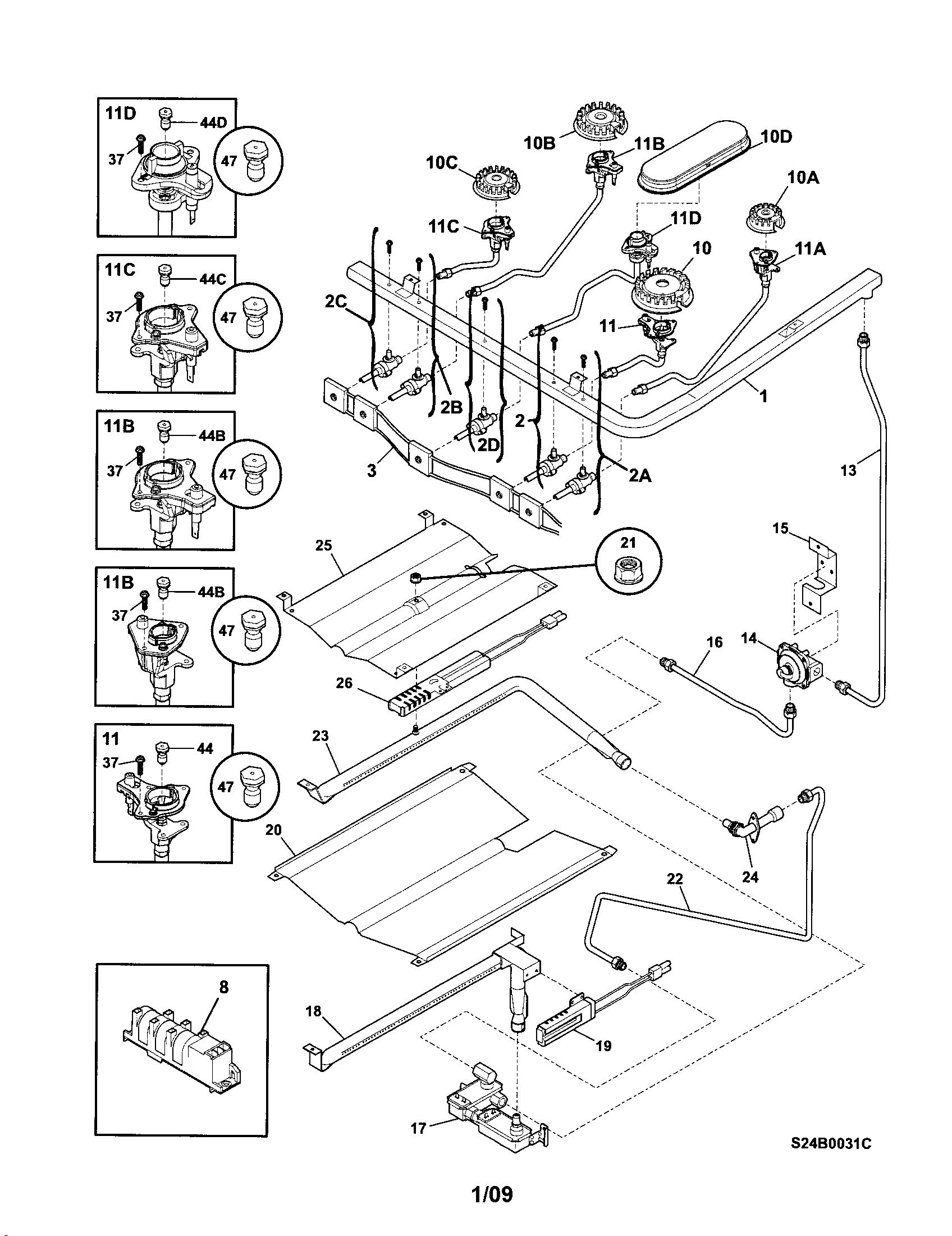 Frigidaire FGFLZ87GCG burner diagram