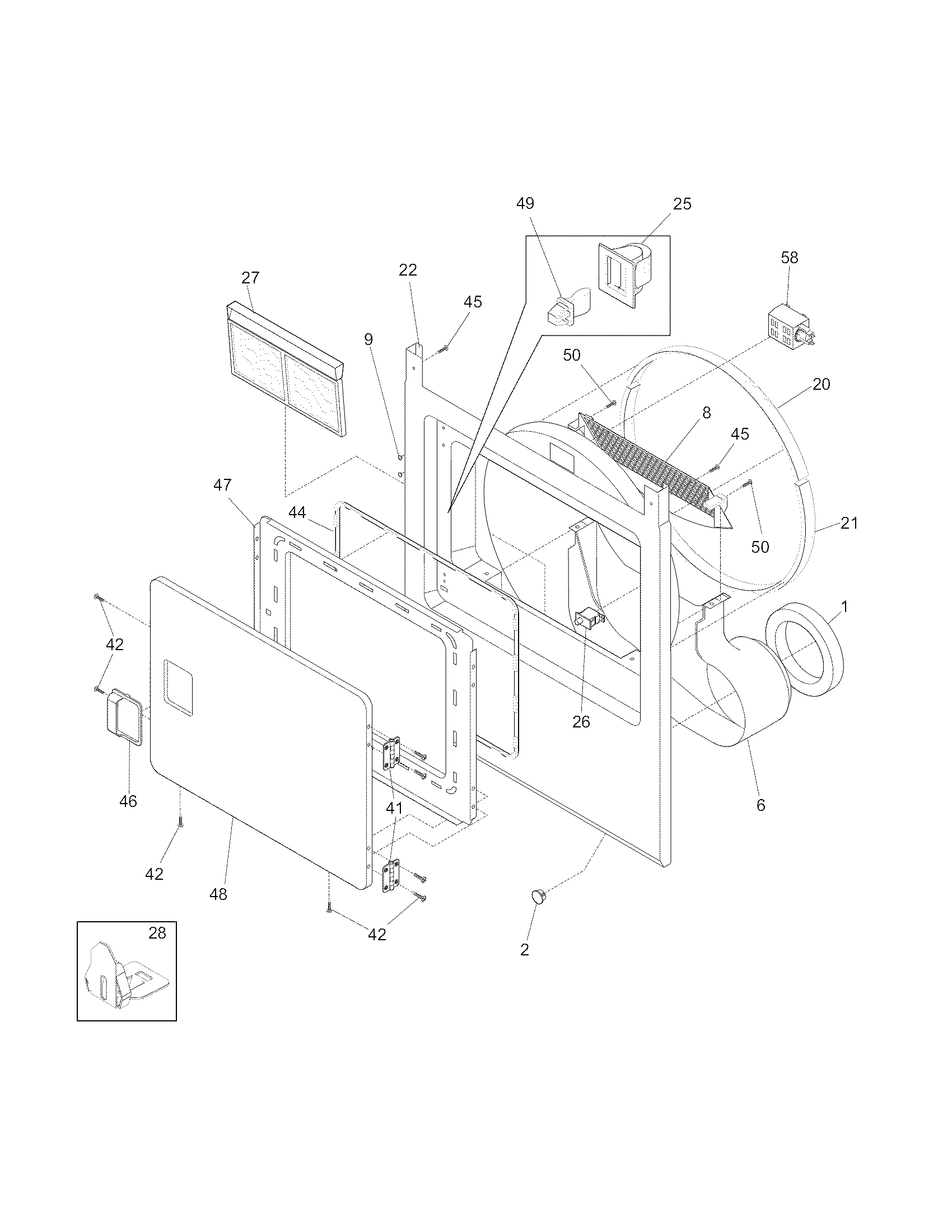 Crosley CDG2000FW1 front panel/lint filter diagram