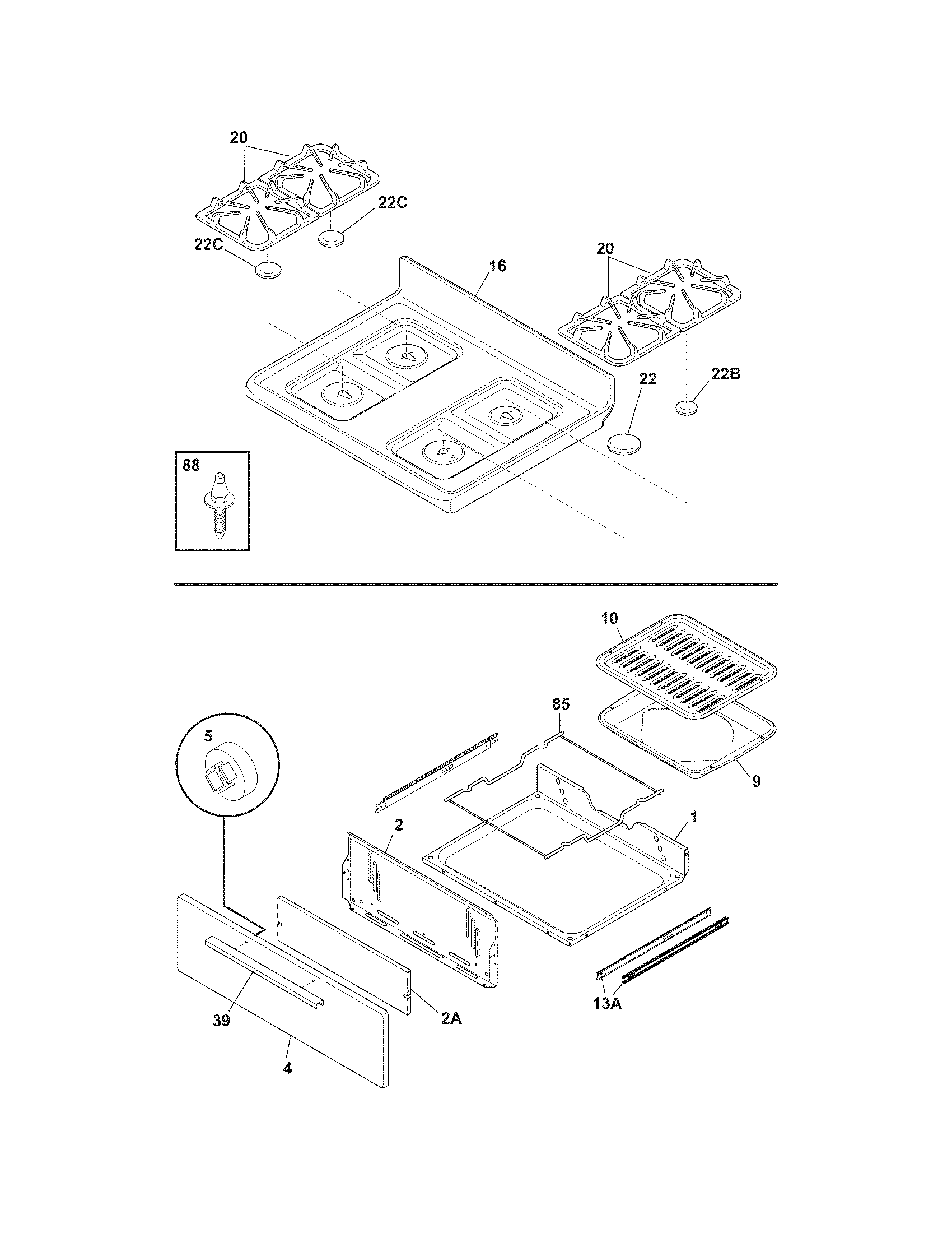 Crosley CRG3160GQQD top/drawer diagram