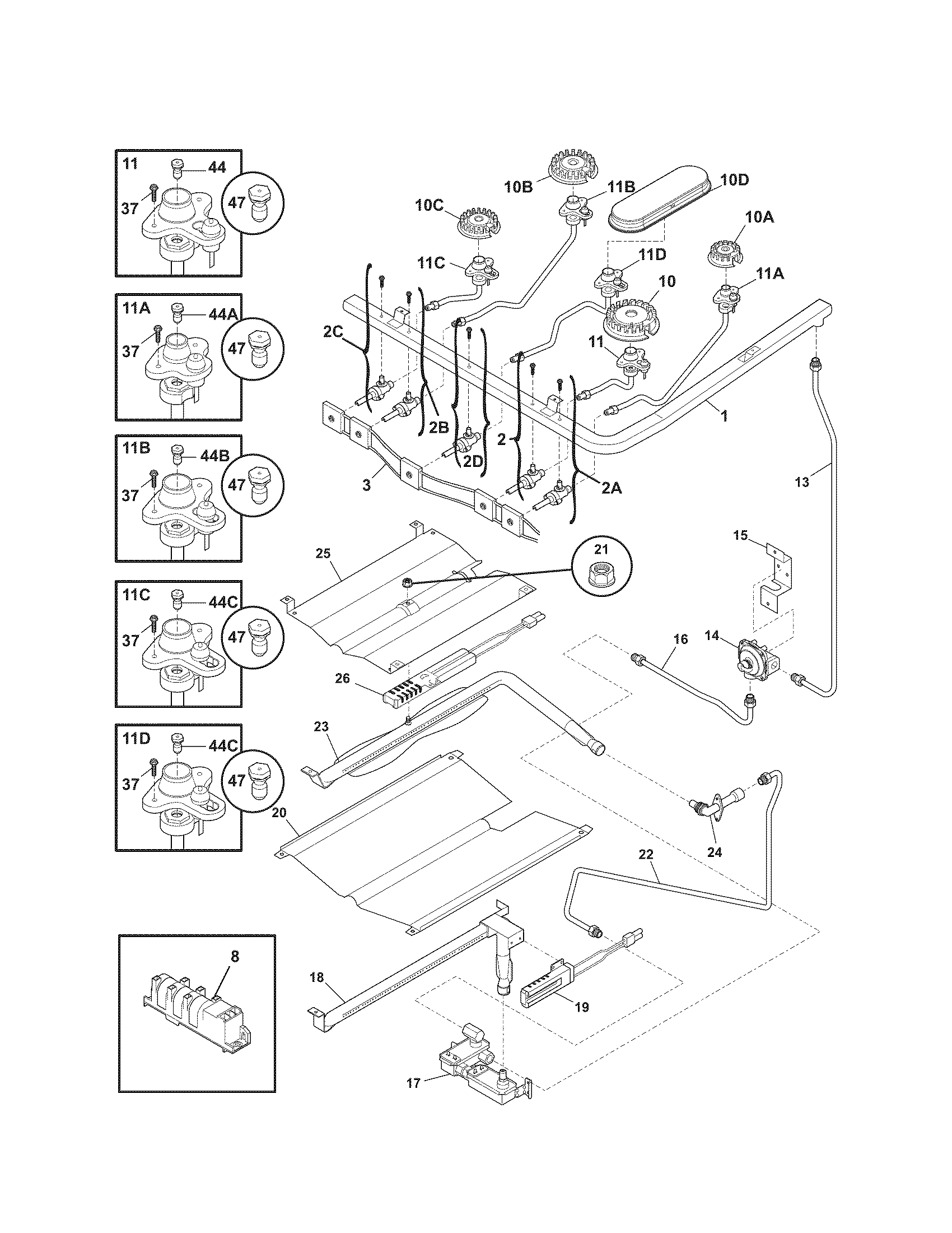 Kenmore Elite 79077513803 burner diagram