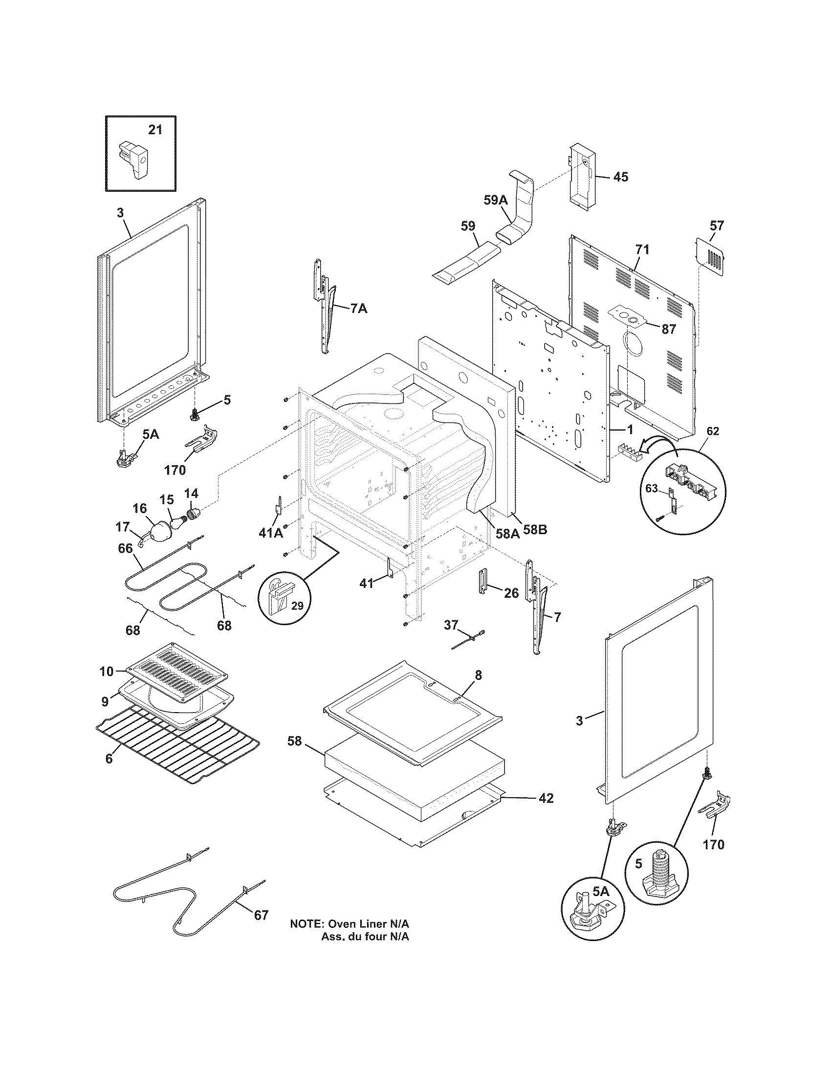 White-Westinghouse WFF334GCB body diagram