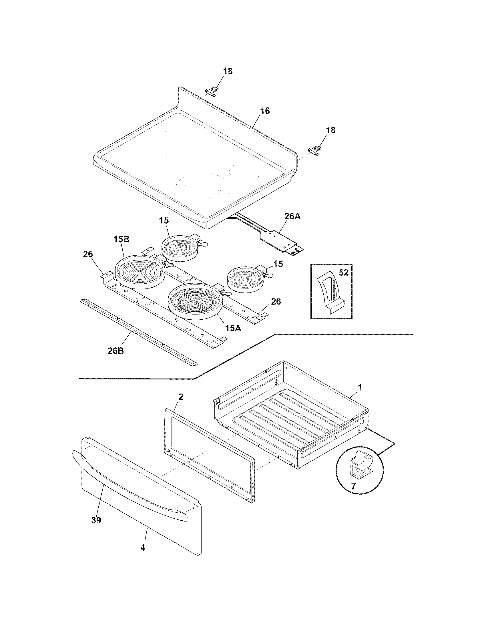 Frigidaire FEFL67GCB top/drawer diagram
