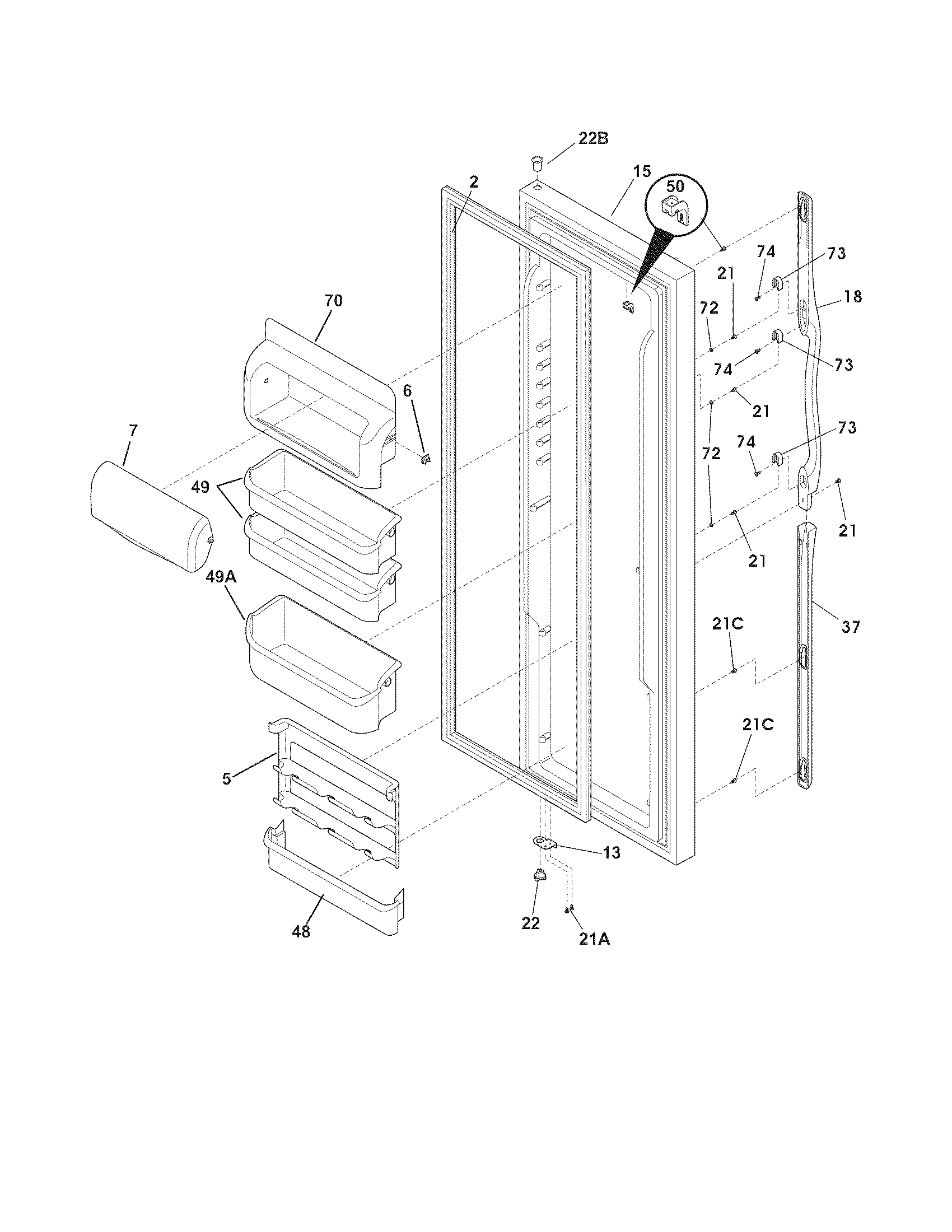 Frigidaire FSC23R5DWL refrigerator door diagram
