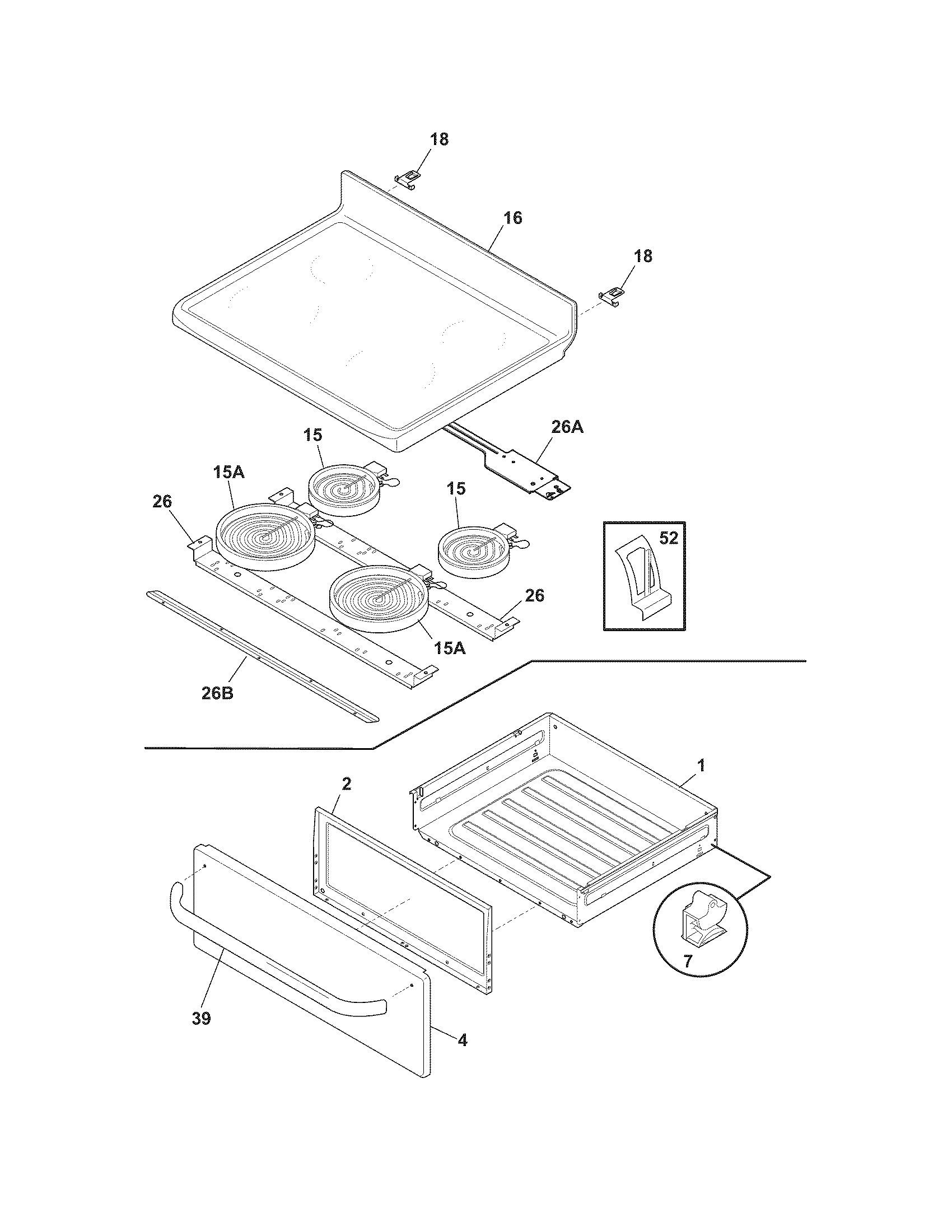 Crosley CCRE360GSSB top/drawer diagram