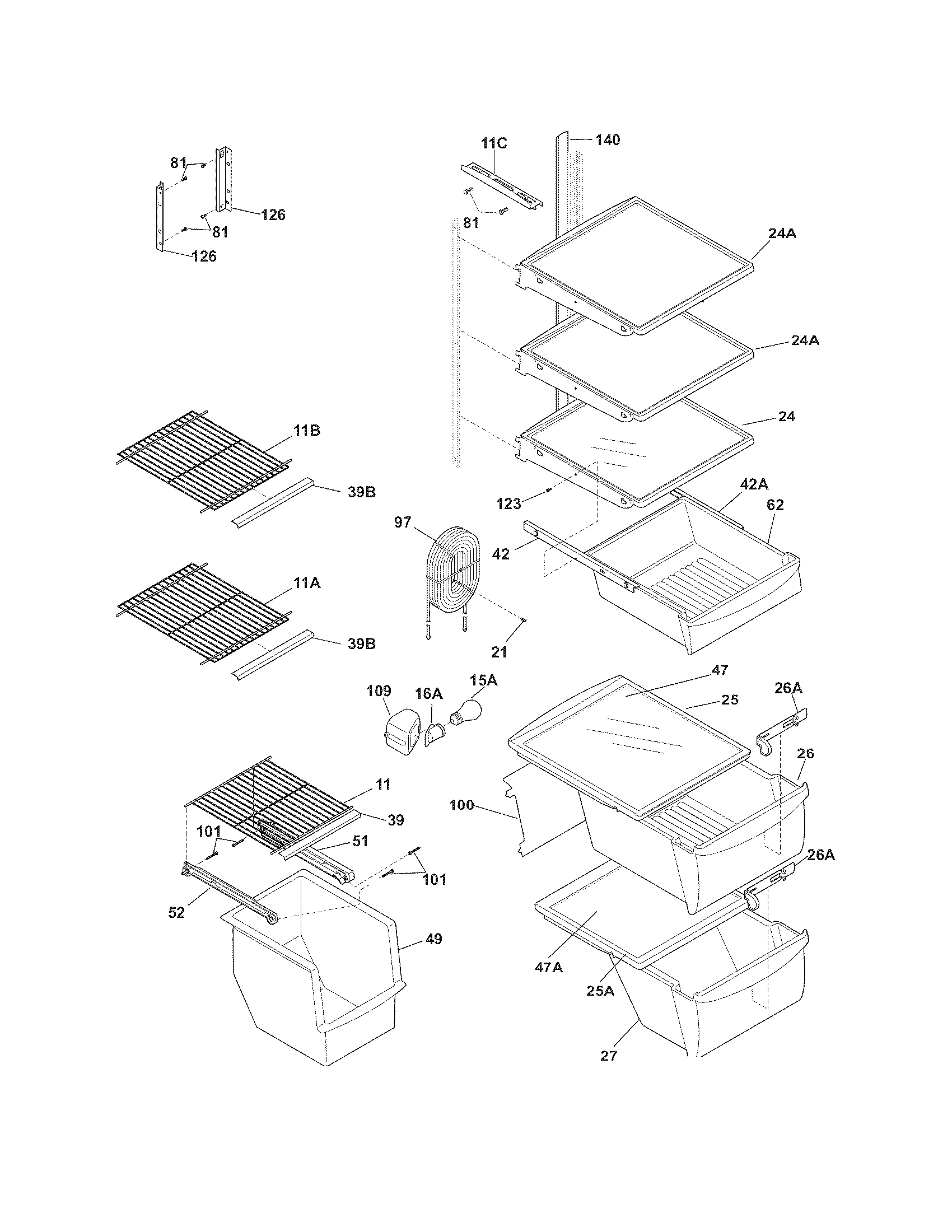 Frigidaire GLHS66EJB1 shelves diagram