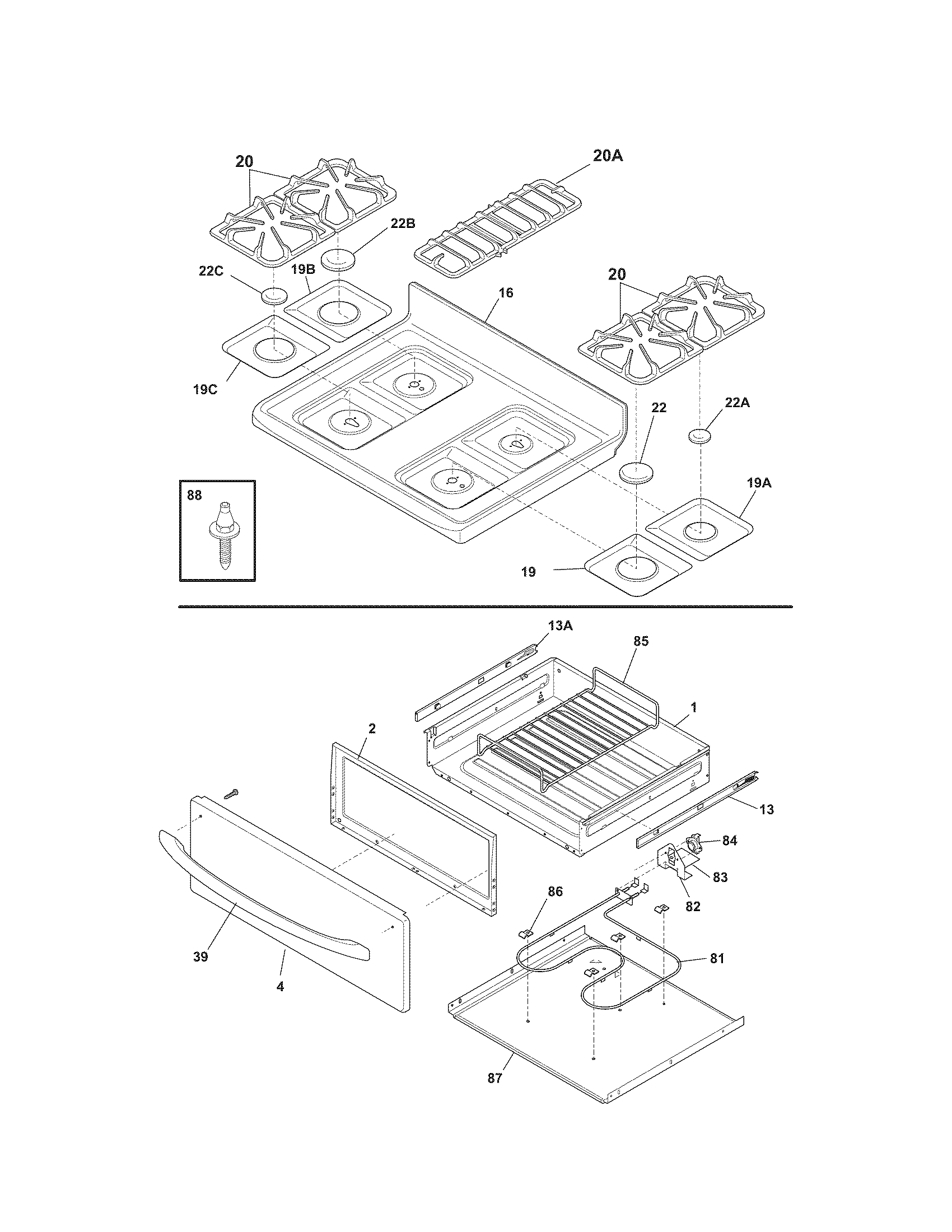 Kenmore 79079653704 top/drawer diagram