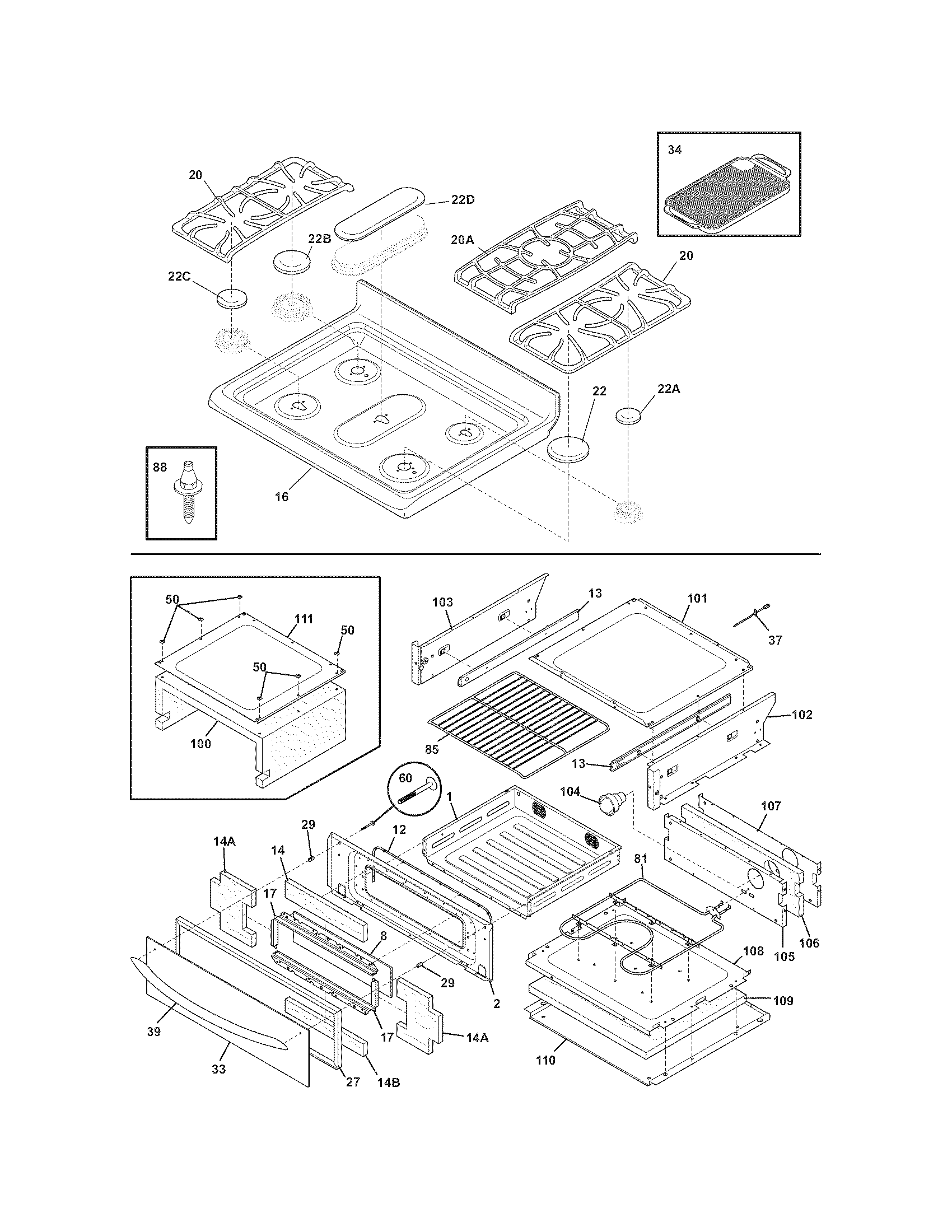 Frigidaire GLGFM98GPBD top/drawer diagram
