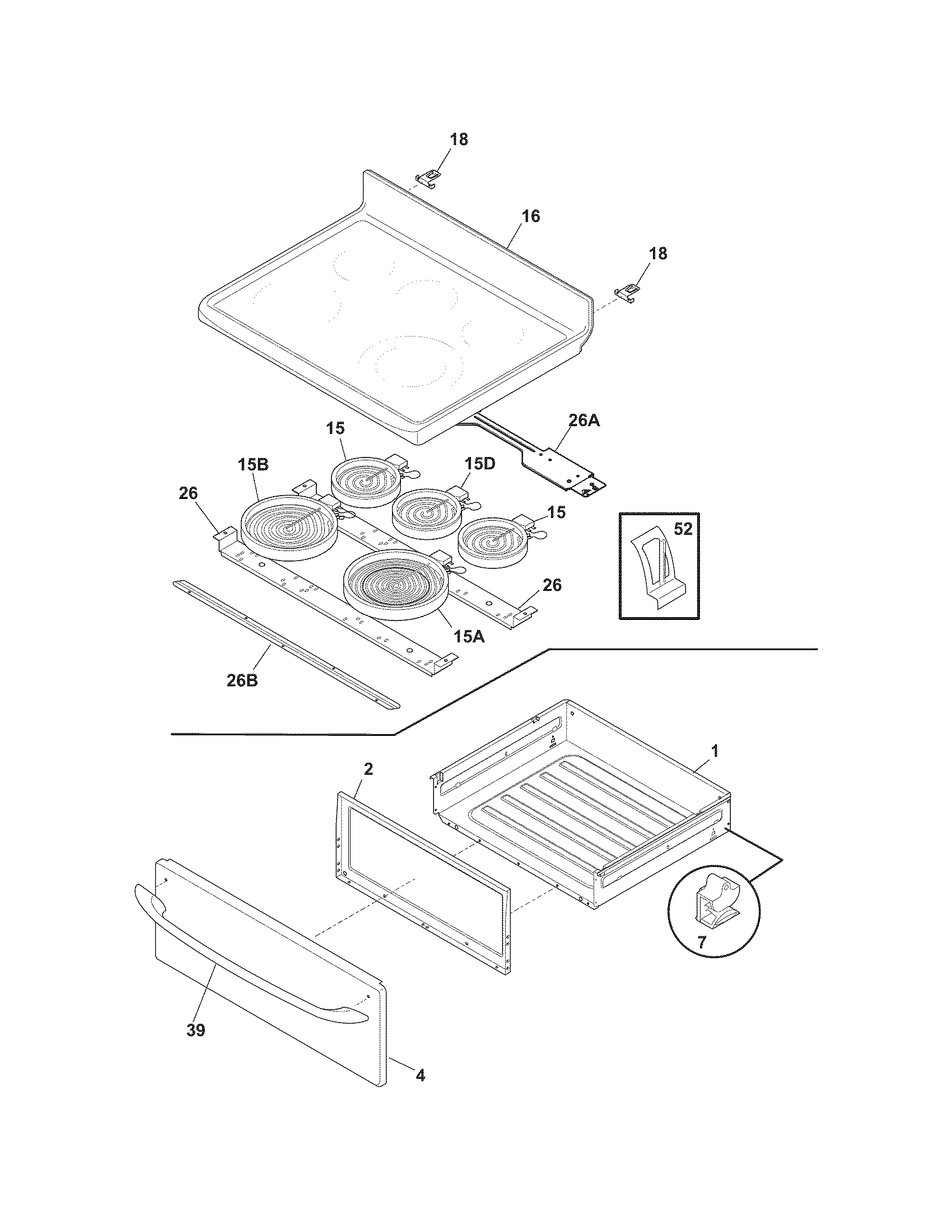 Crosley CRE3880HSSA top/drawer diagram